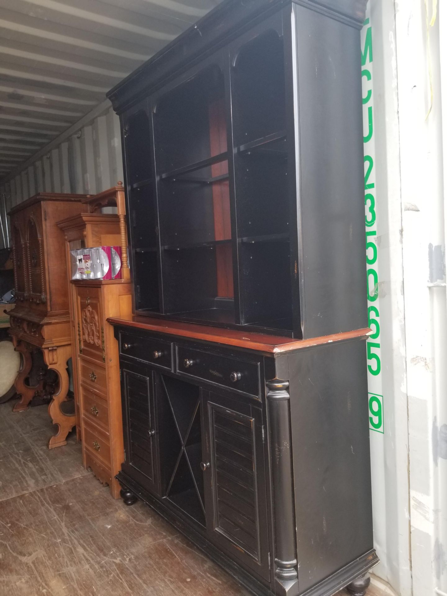 BLACK LACQUERED HUTCH W/GLASS SHELVING, STORAGE AND LIGHTS - Image 4 of 5