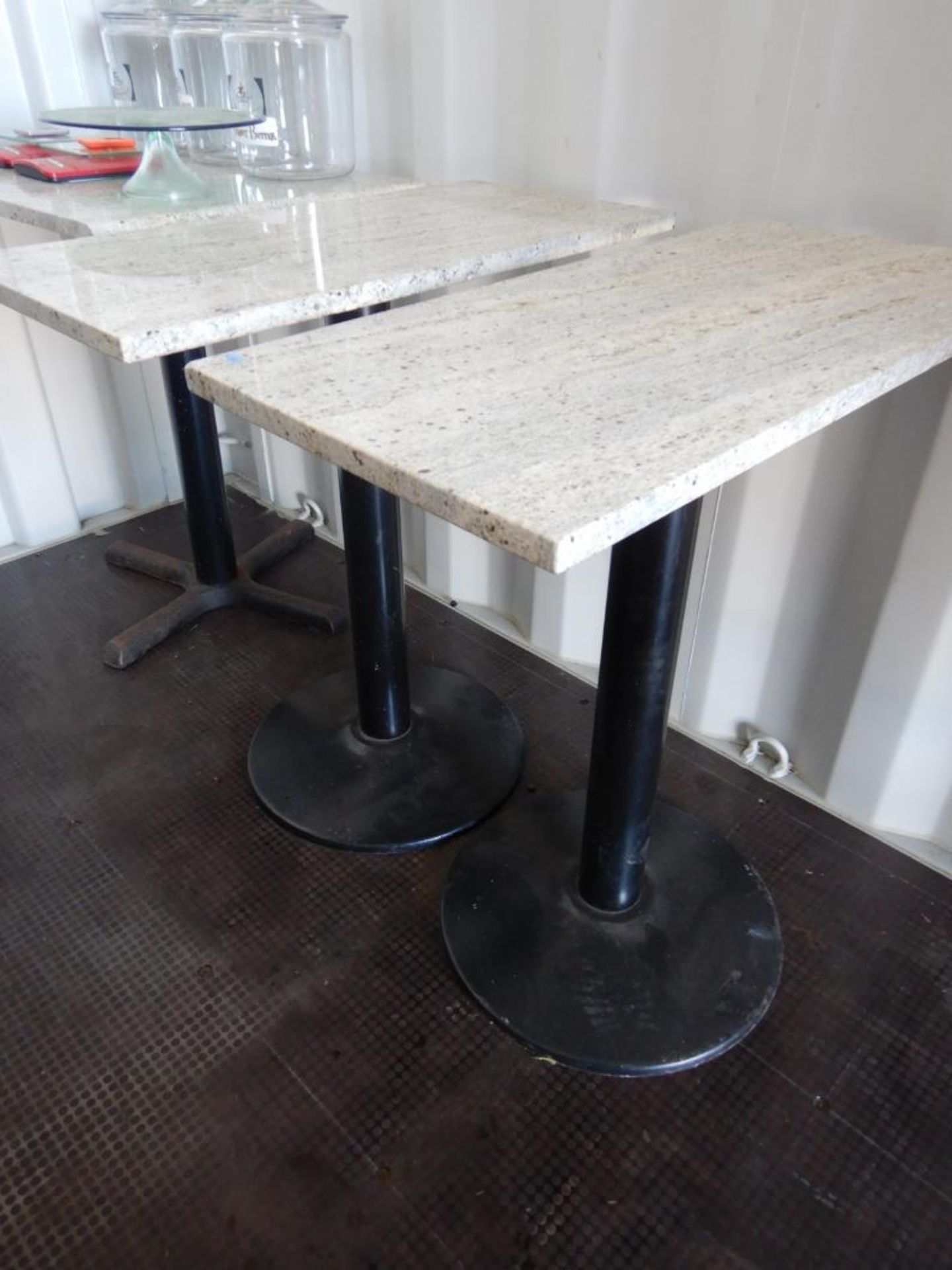 2 GRANITE TOP SIDE TABLE ON STEEL PEDESTAL (CONTENTS NOT INCLUDED) - Image 2 of 2