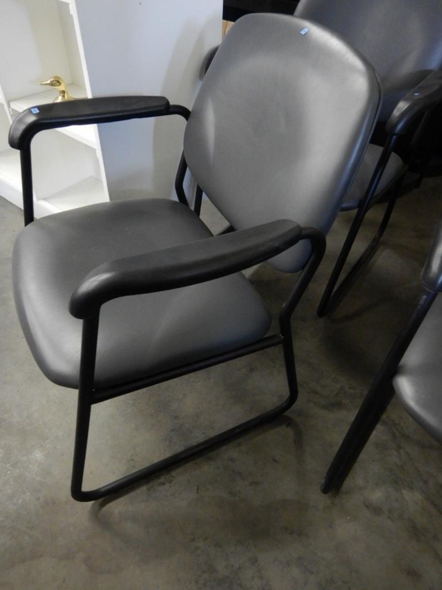 SKIDDED OFFICE SIDE CHAIR - DARK GREY PADDED WITH BLACK ARMS (PAIR) - Image 2 of 2