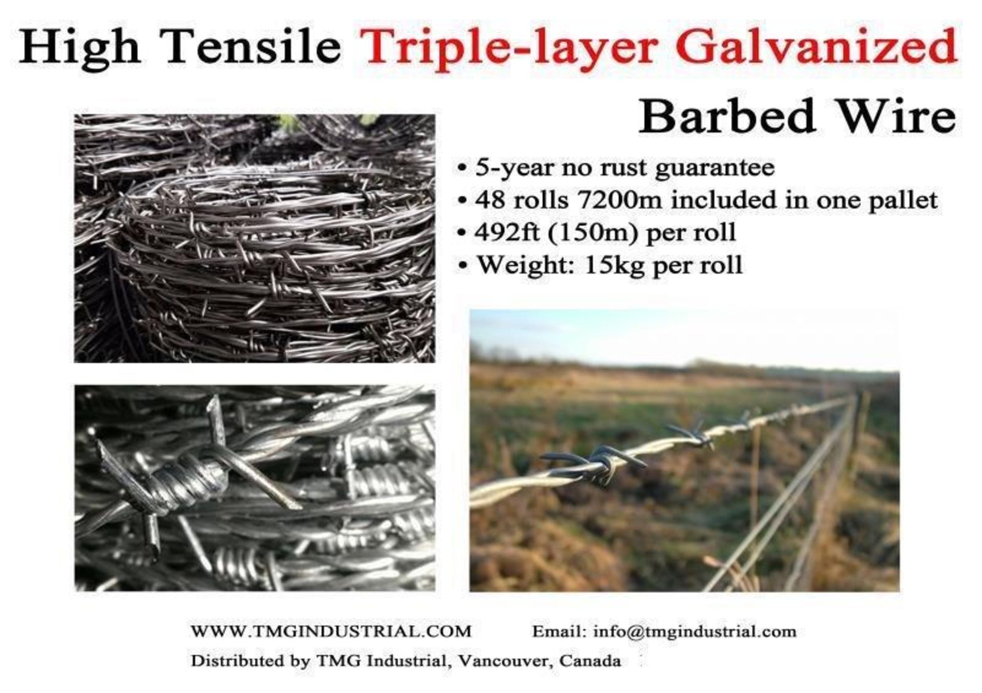 BARBED WIRE (48 ROLLS/PALLET) 7200M TOTAL LENGTH ON PALLET - TMG-BW15 - Image 3 of 3