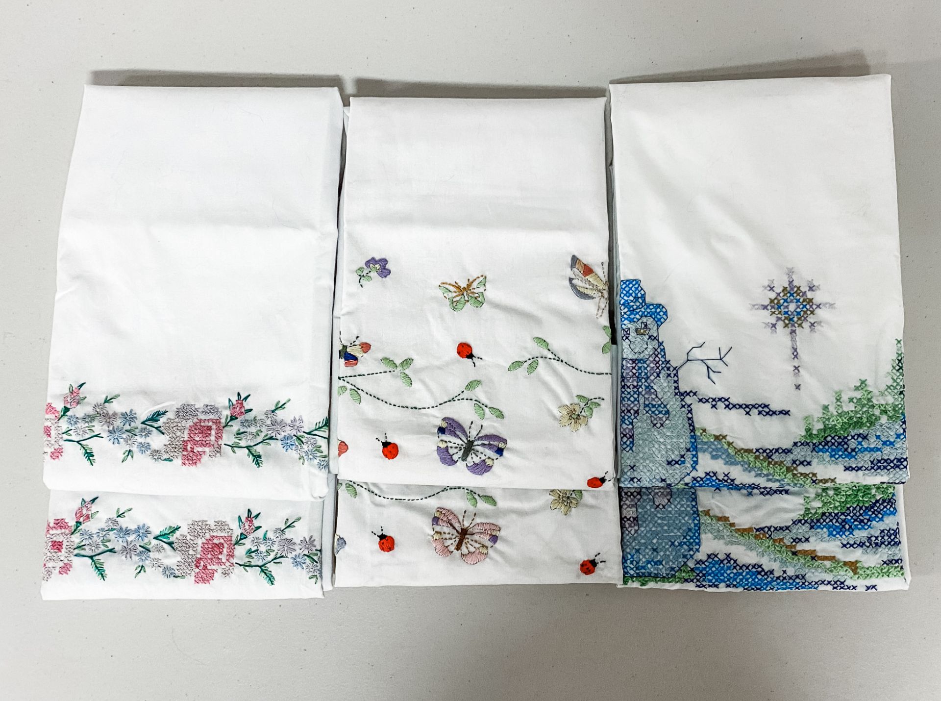 Hand Embrioded Pillow Cases - Floral, Summer & Winter (x3 sets) - Bonnie Neufeld