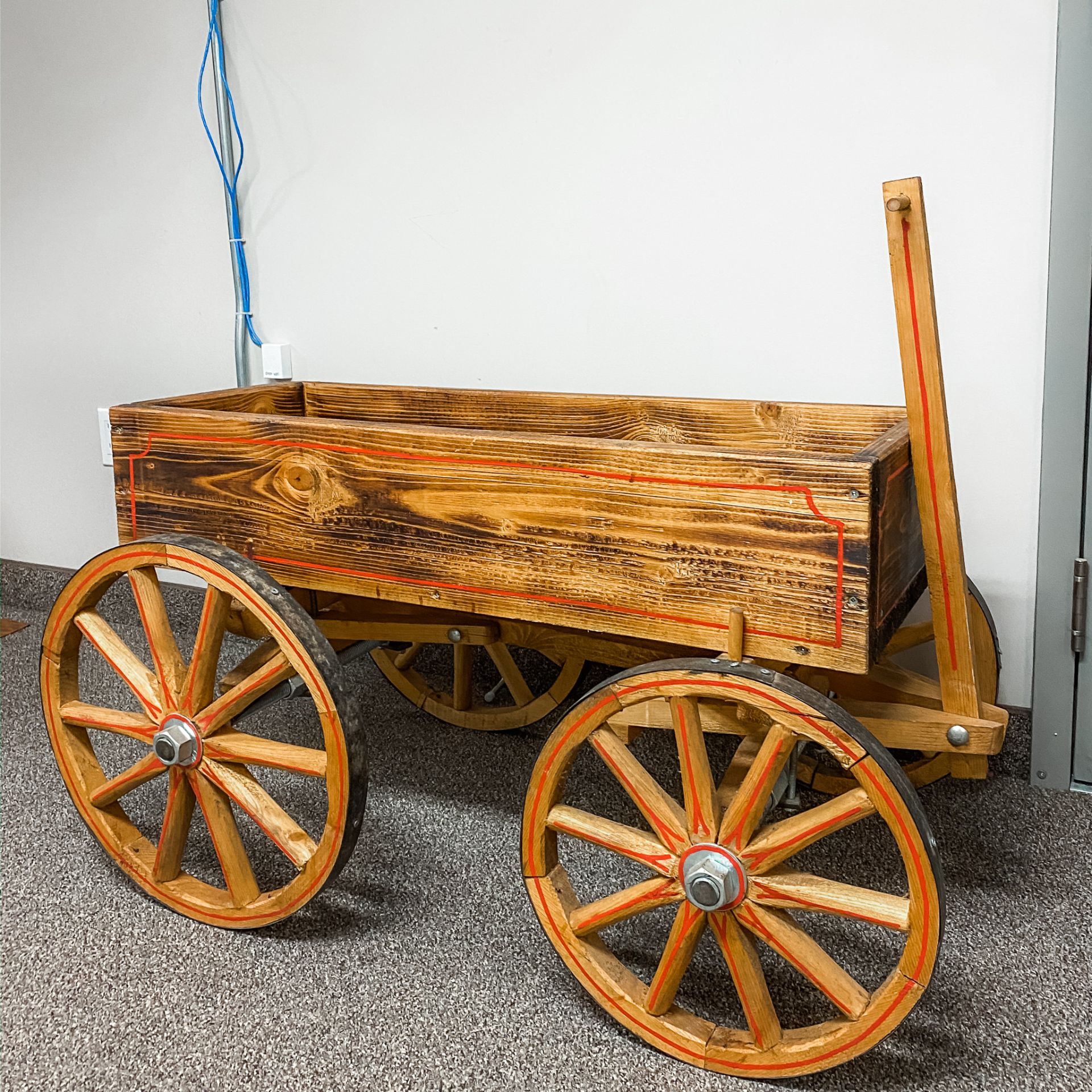 Decorative Wagon, Wooden - Approx 3.5"x1.5" (box size) waterbottle shown for size comparison, not