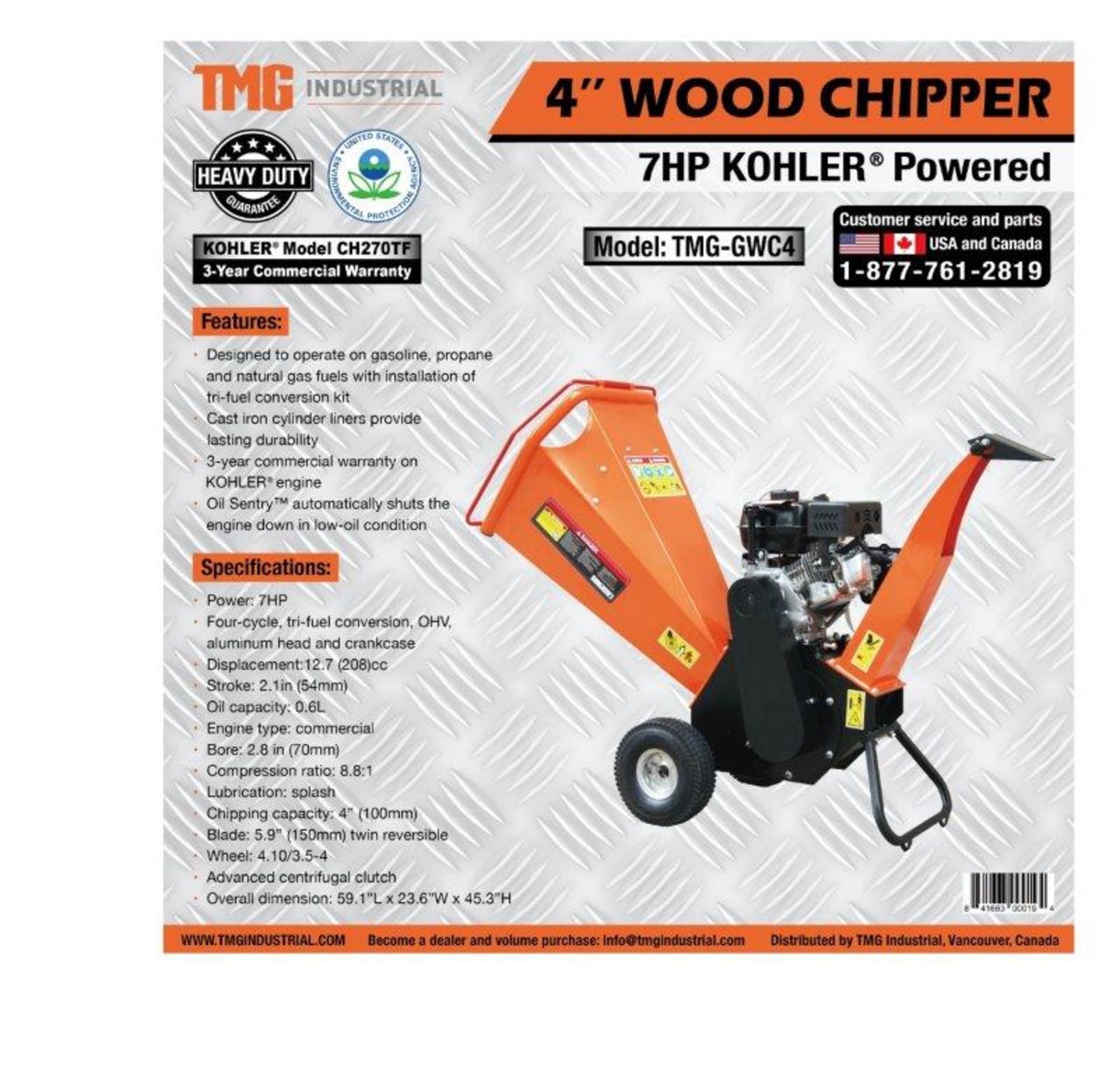 WOOD CHIPPER KOLHER 4'' - TMG-GWC4 - Image 2 of 3