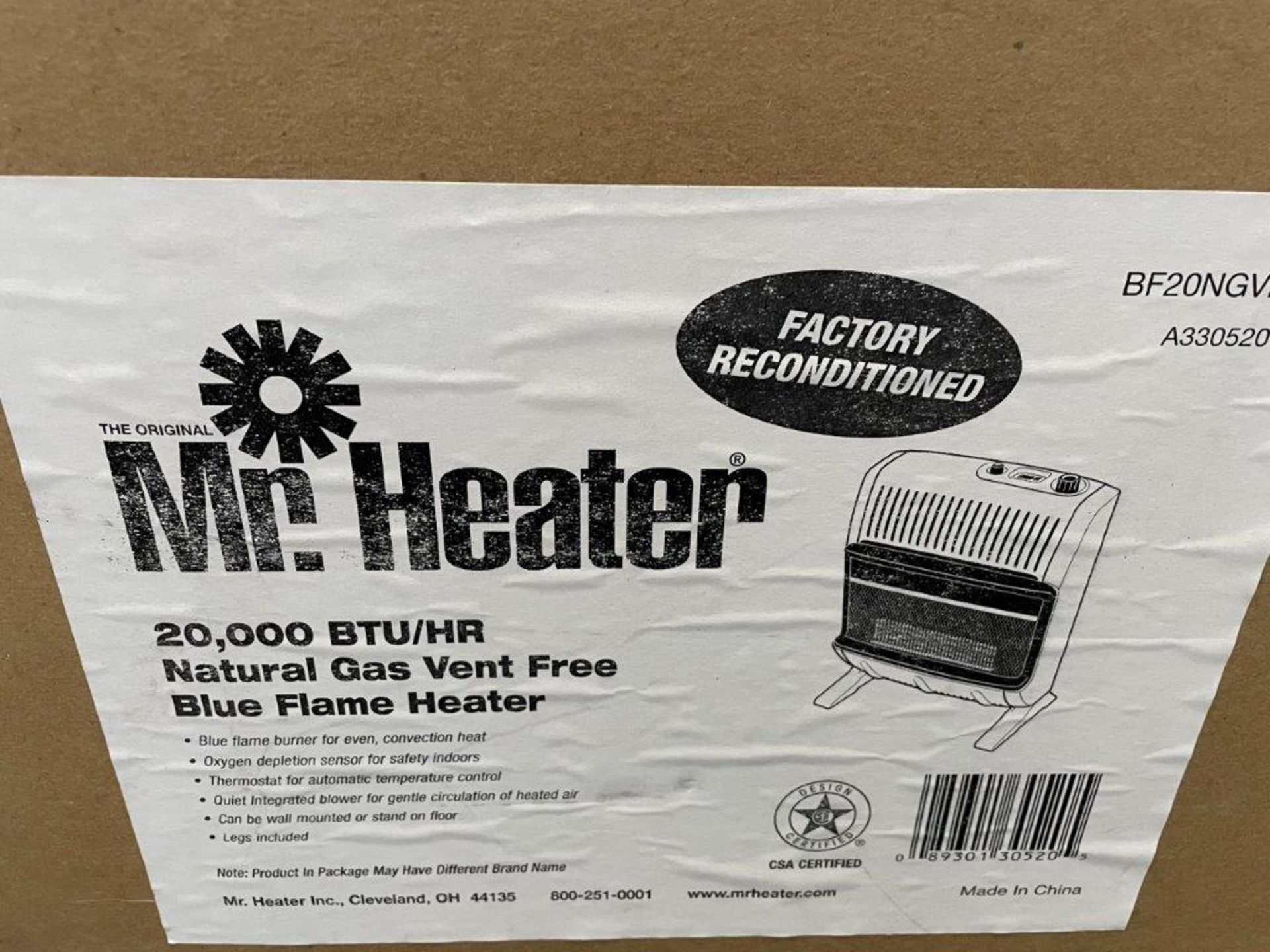 MR HEATER 20,000 BTU N/G VENT FREE BLUE FLAME HEATER (NEW IN BOX)