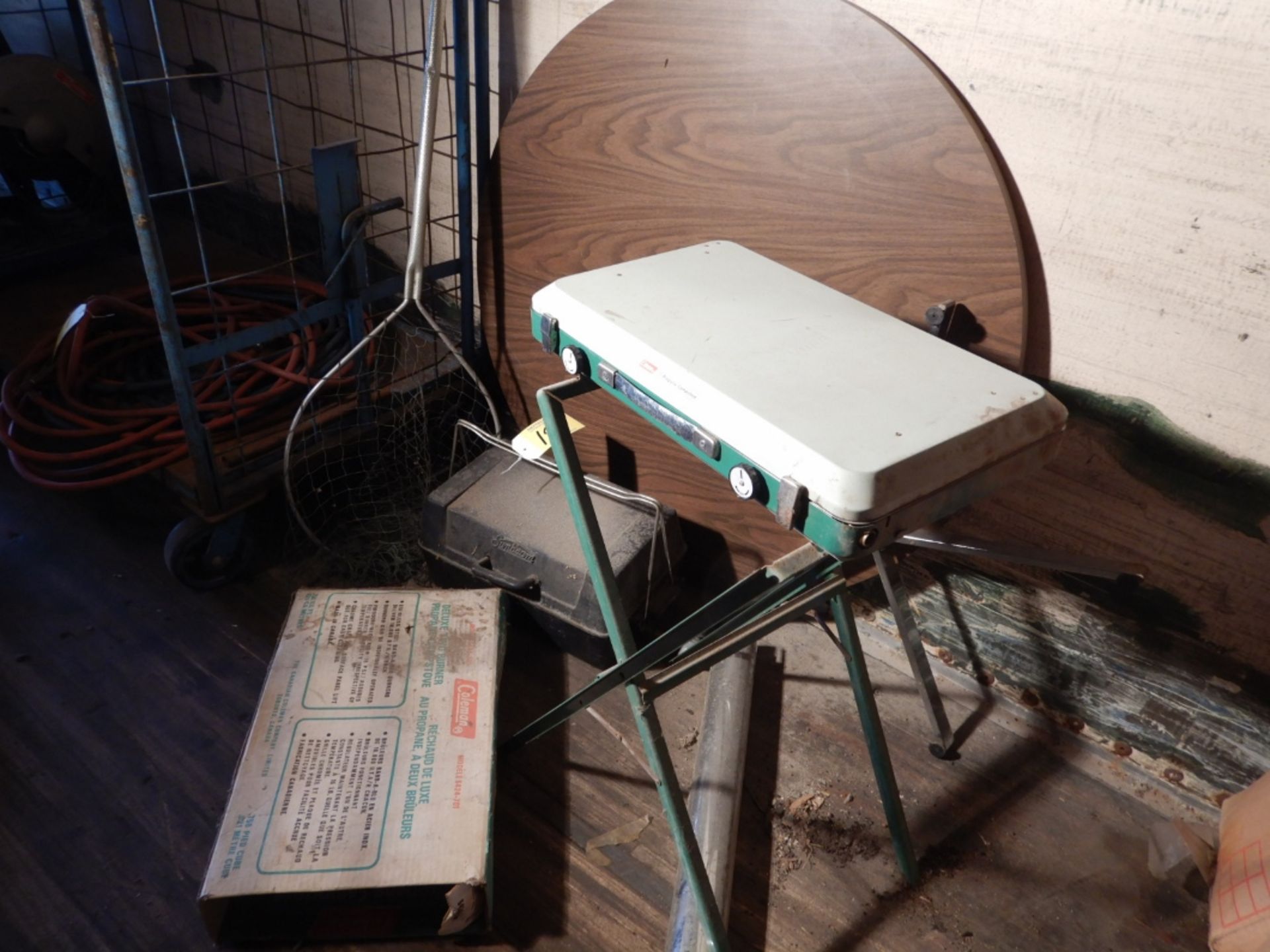 PORTABLE COLEMAN CAMP STOVE, 40IN ROUND PEDISTAL TABLE, AND SUNBEAM BBQ - Image 2 of 2