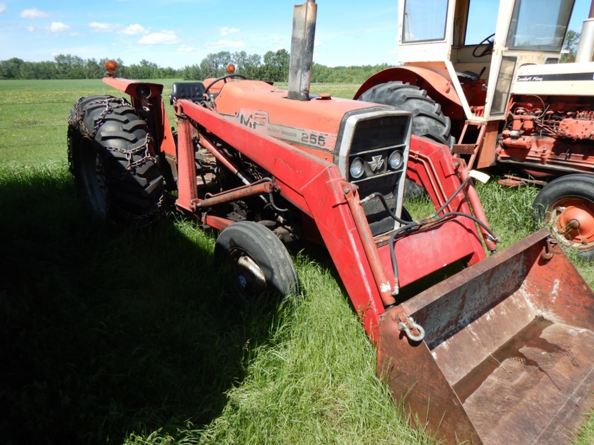 MF255 DIESEL TRACTOR, W/ MF235, FRONT END LOADER, 3PT, 18.4X30 RUBBER, TIRE CHAINS, S/N 9A302235, - Image 3 of 11