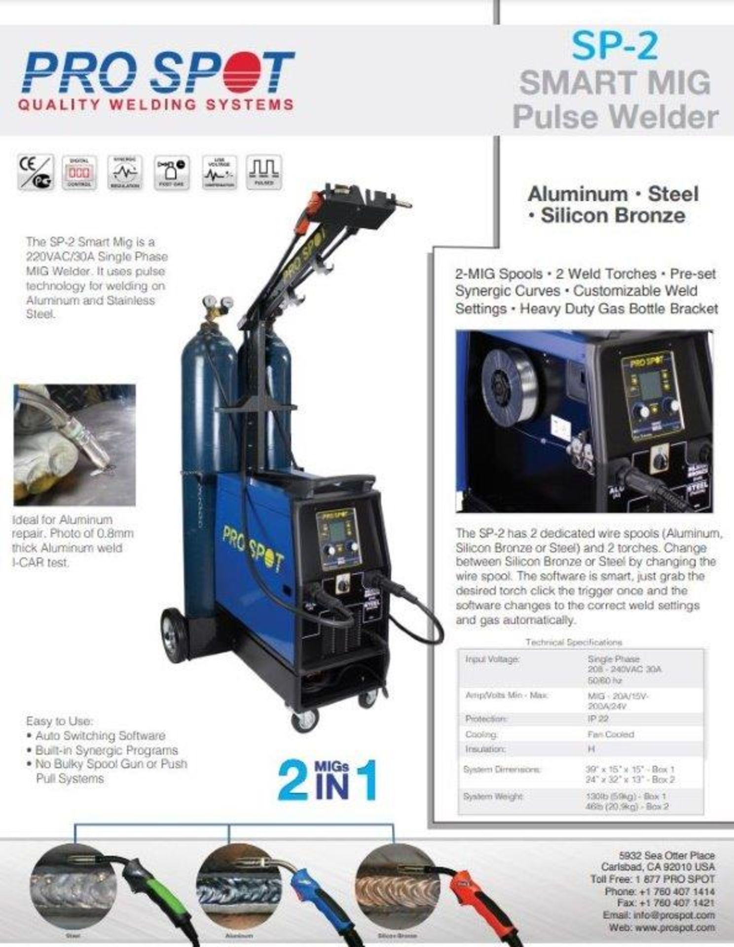 2020 PRO SPOT SP2 SMART MIG SILICON BRONZE AND ALUMINUM WELDER, S/N P19700500 - Image 10 of 10