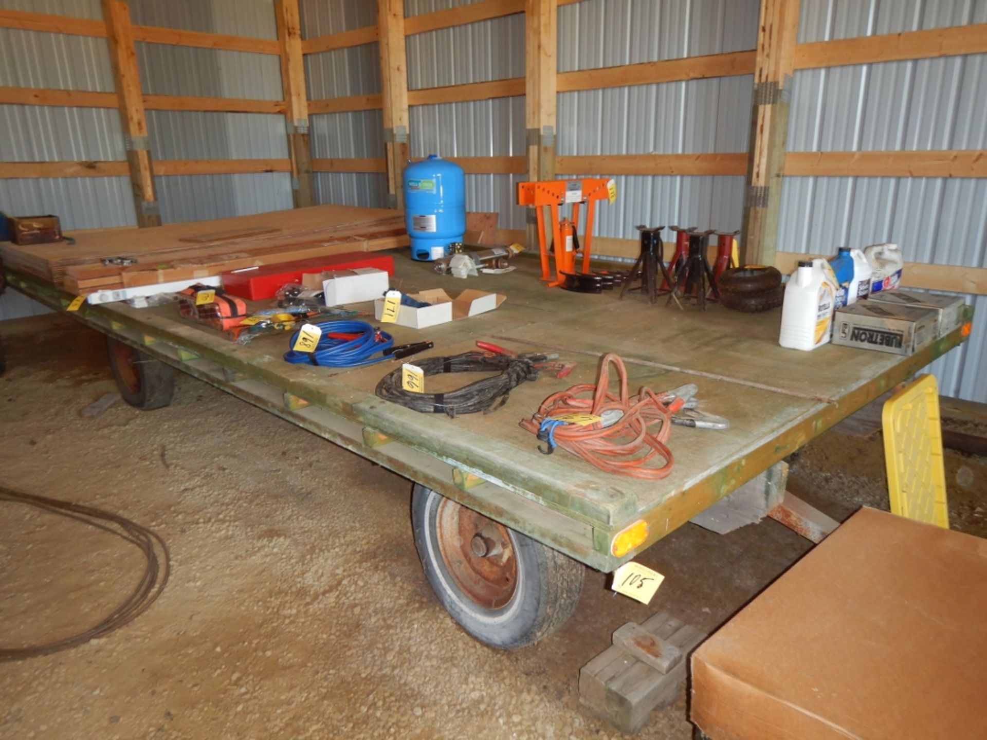 FARM WAGON W/STEEL CHASSIS, RUBBER TIRES, 8 FT X16 FT - CONTENTS NOT INCLUDED