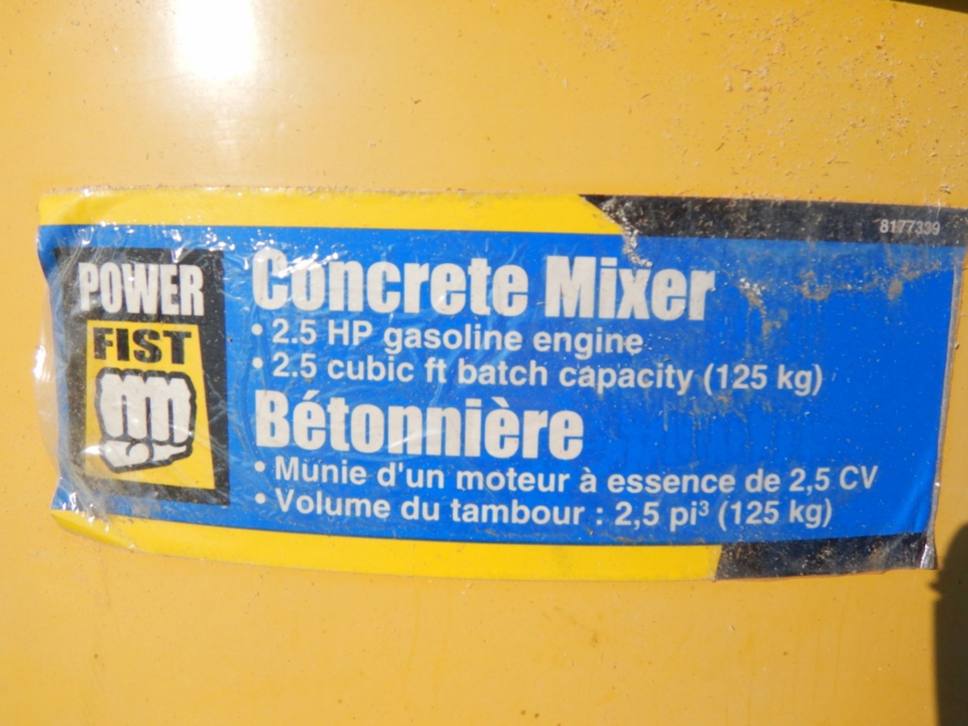 POWERFIST CONCRETE MIXER 2.5HP GAS ENGINE 2.5CU.FT CAPACITY (125KG) W/ WHEEL KIT, PEDESTAL, AND - Image 3 of 8