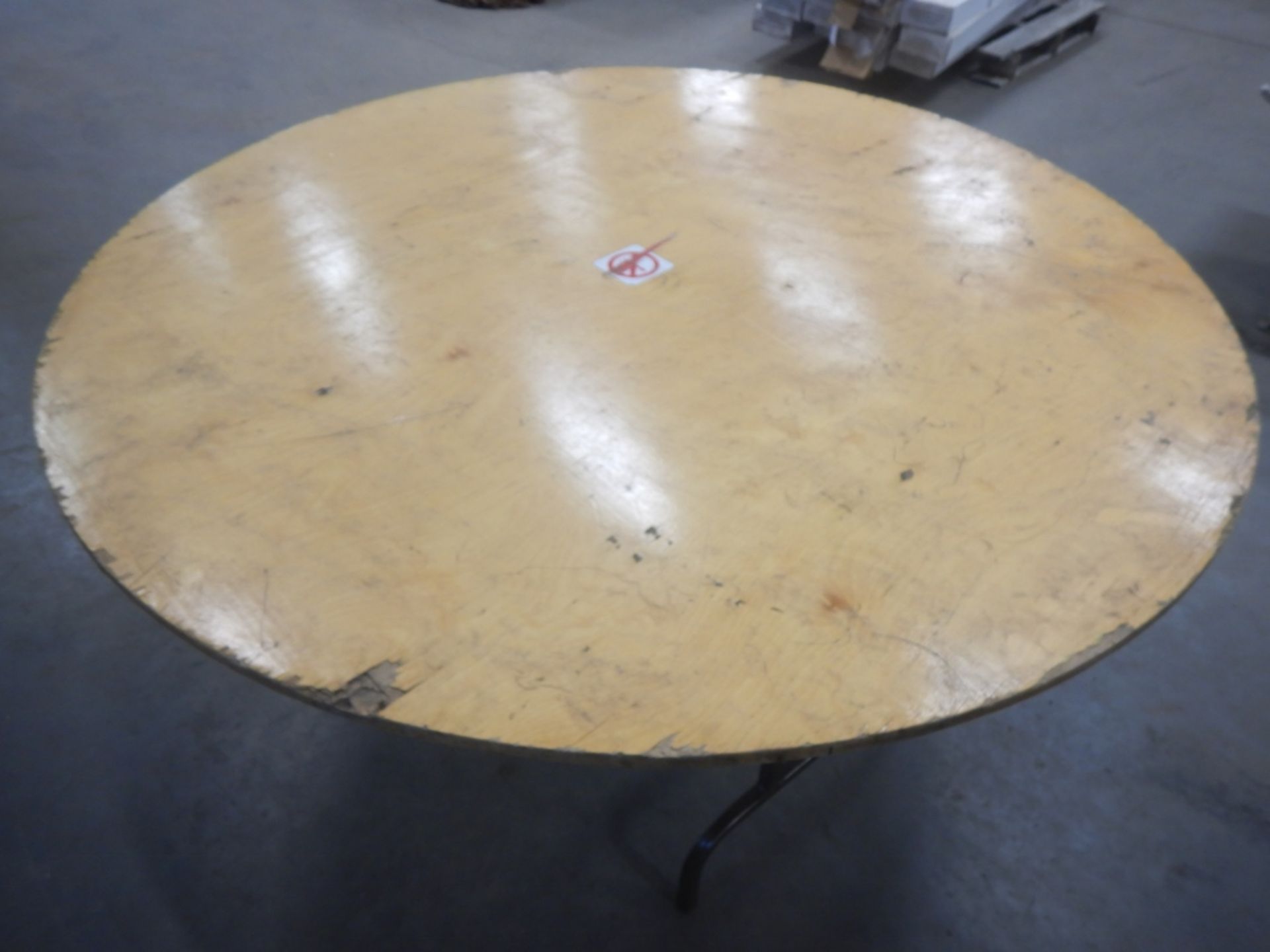 7-WOODEN FOLDING TABLE 60IN DIA. - VARIOUS TABLE CONDITION - Image 2 of 3