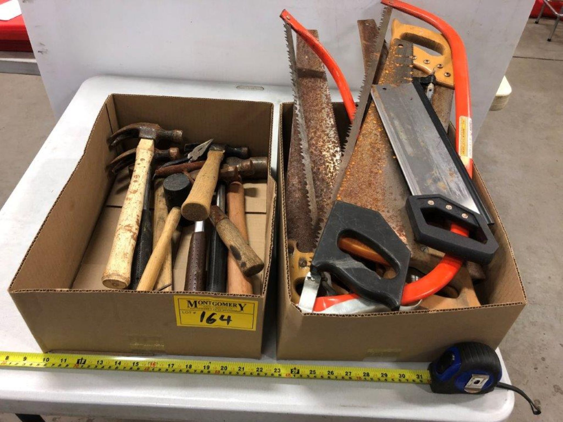 L/O ASSORTED HAND SAWS, SWEDE SAWS, BALL PEEN AND CLAW HAMMERS