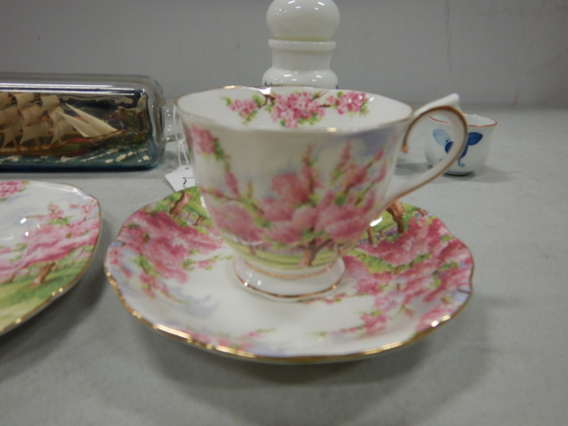 VINTAGE SAILING SHIP IN A BOTTLE, PATTERNED BLUE BOTTLE MADE IN BELGIUM, CHINESE TEACUPS, ROYAL - Image 4 of 12