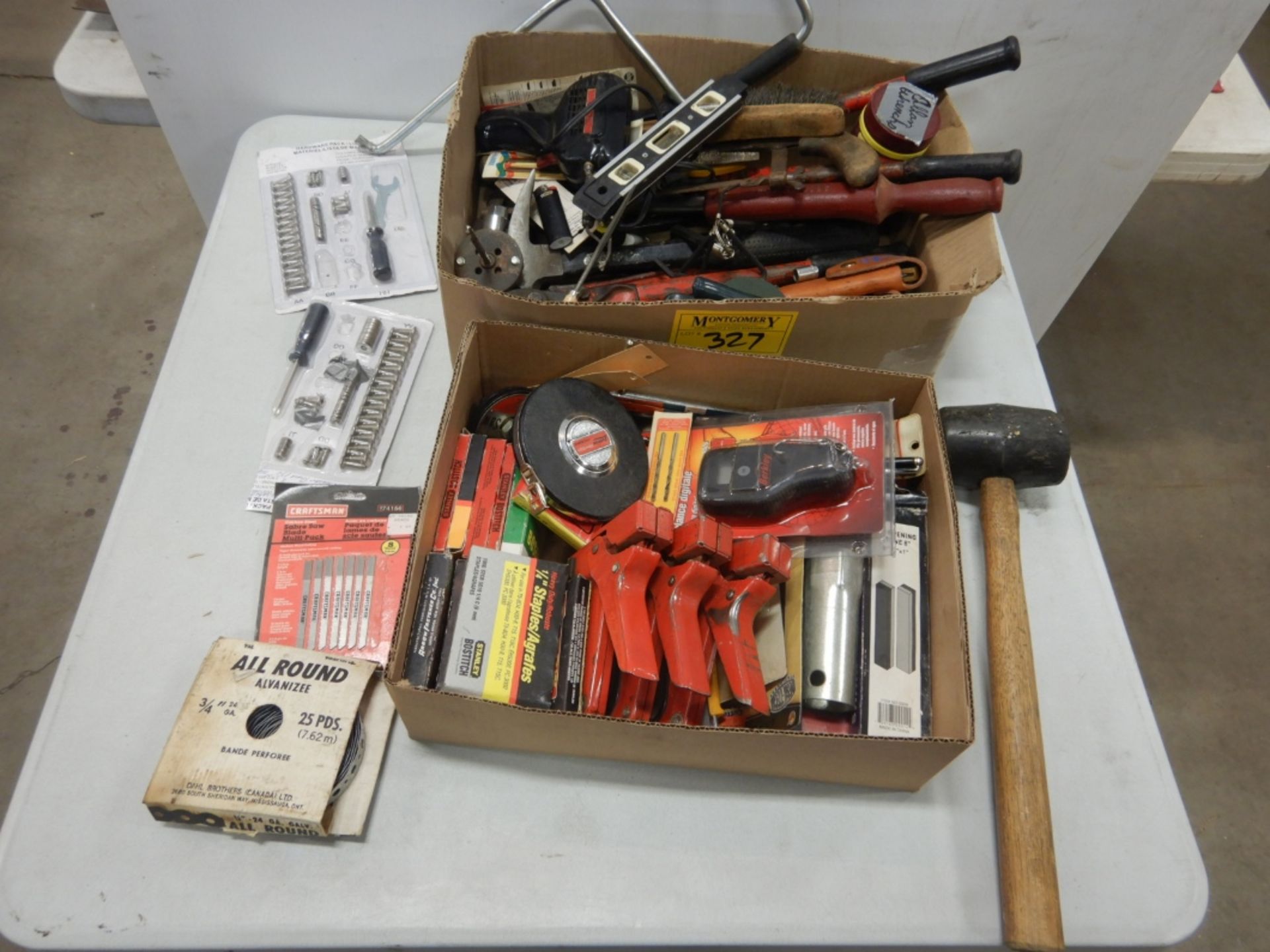 L/O WOOD STAPLERS, STAPLES, TAPE MEASURE, HOLE SAWS, DRILL BITS, DIGITAL FISH SCALE, NAIL PULLER,