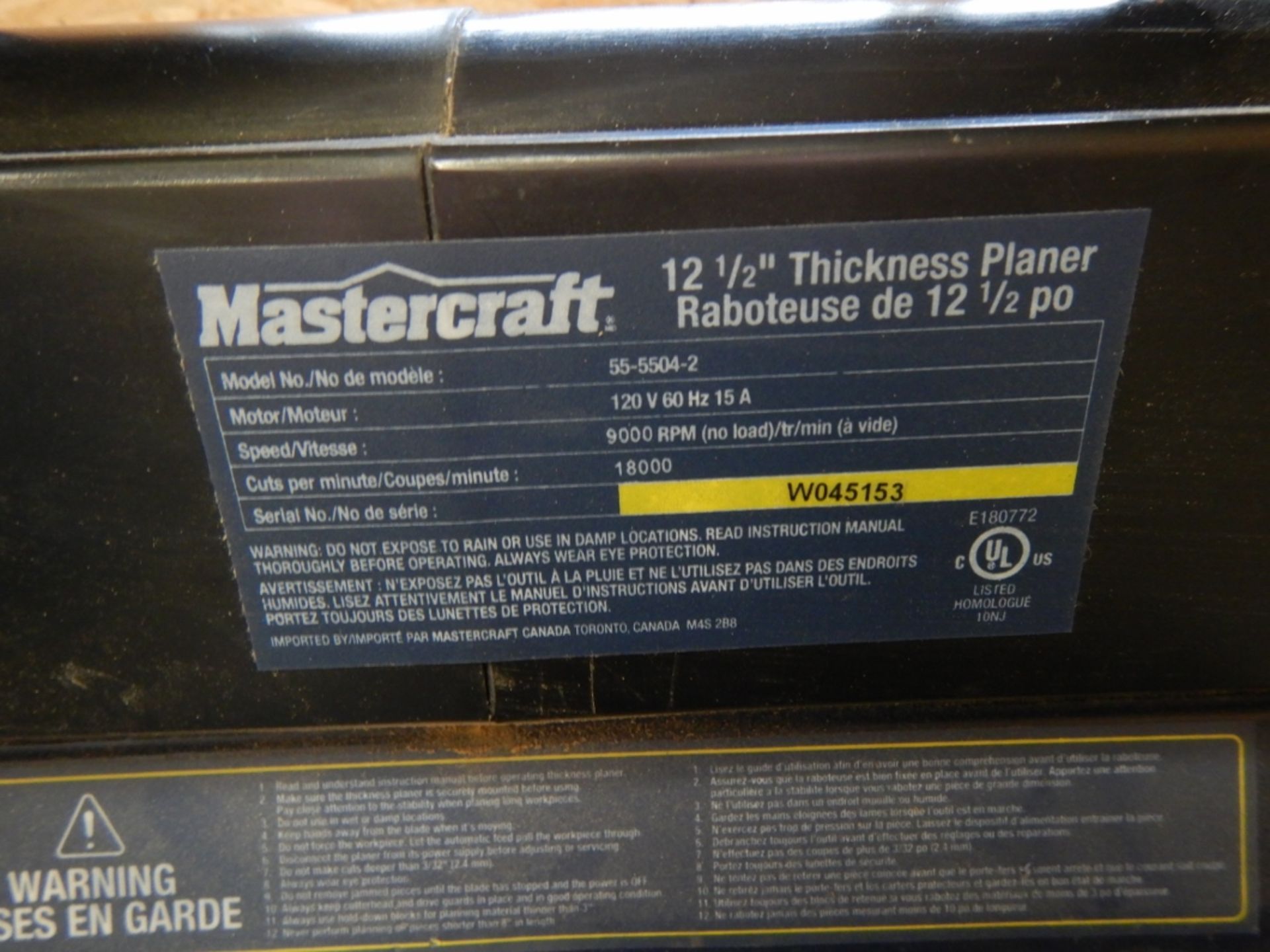 MASTERCRAFT 12.5IN THICKNESS PLANER ON STAND - Image 6 of 6
