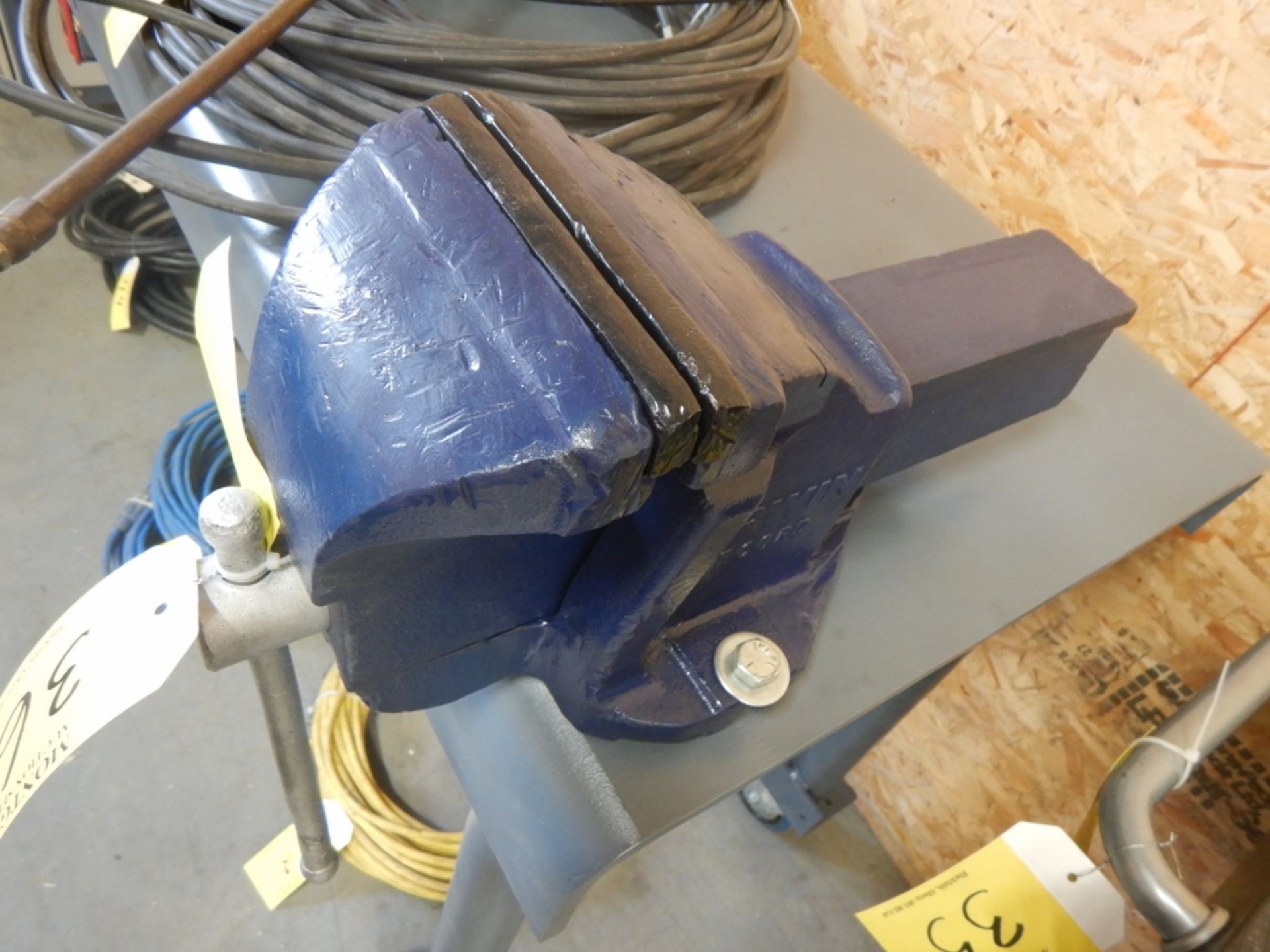 STEEL WELDING TABLE 24IN X 96IN W/ 6IN BENCH VISE, POWER AND AIR OUTLETS, HOSES, POWER CORDS - Image 7 of 7