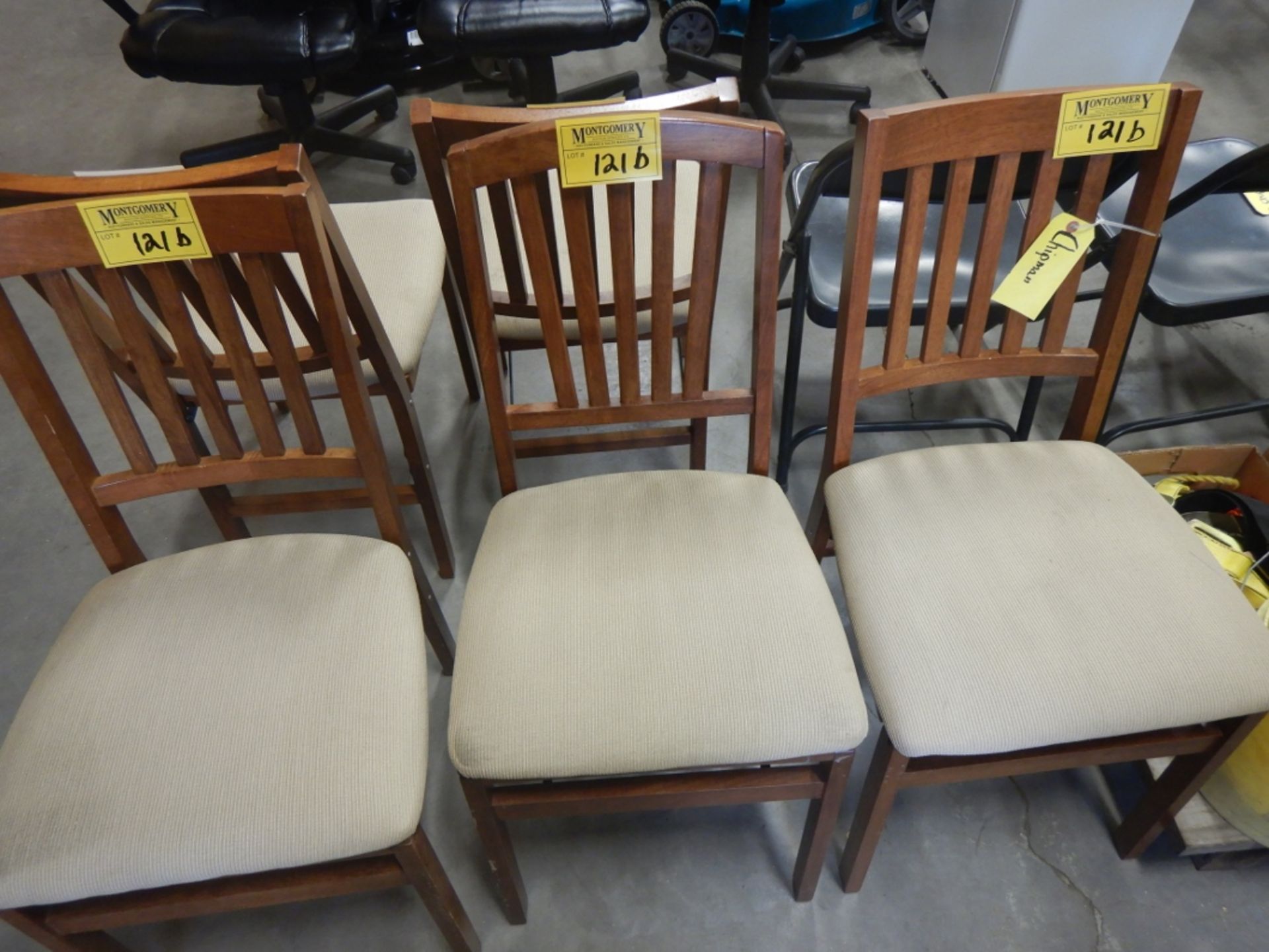 5-WOODEN FOLDING CHAIRS W/ FABRIC CUSHIONS - Image 2 of 3