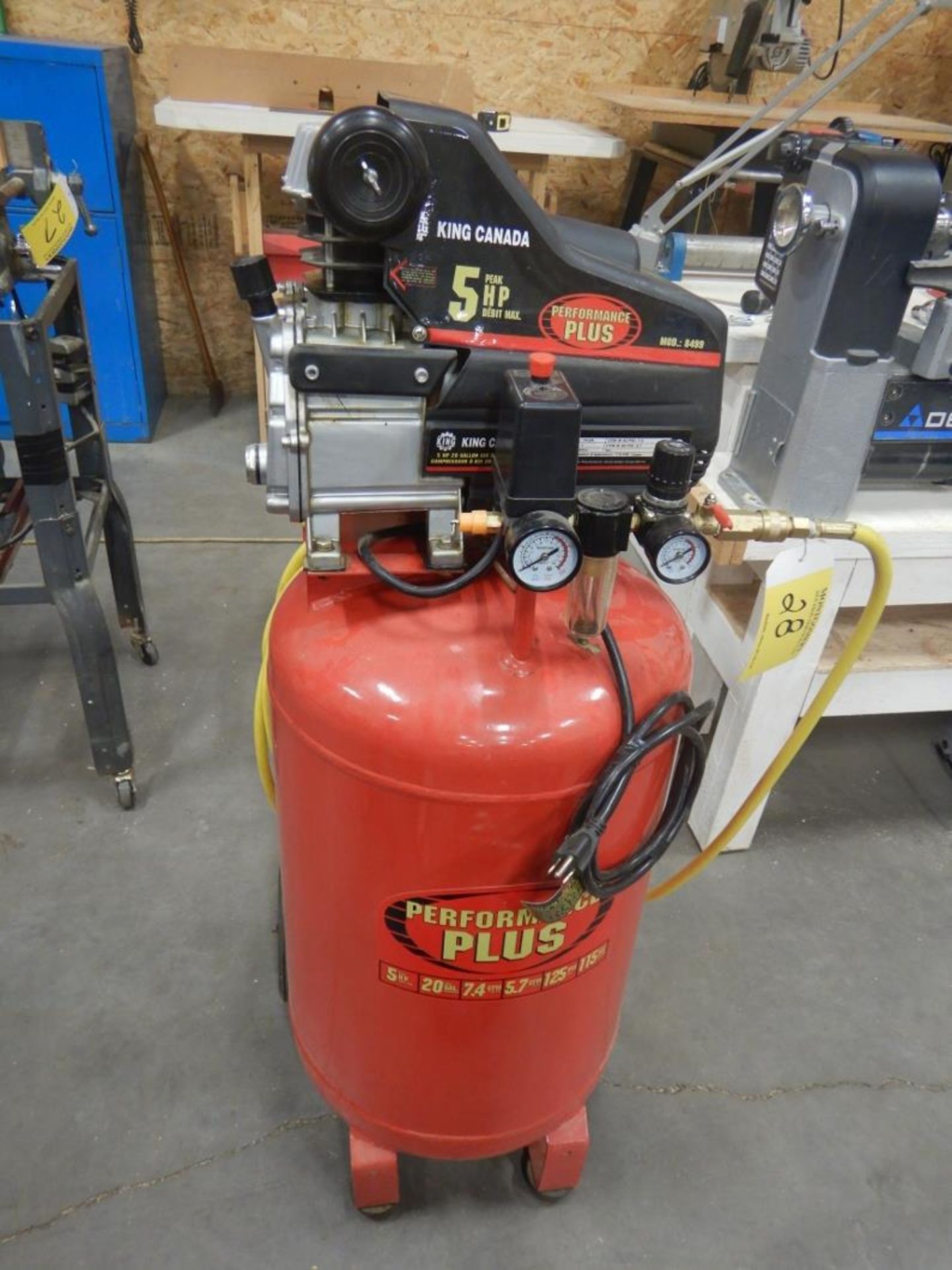 KING CANADA PERFORMANCE PLUS UPRIGHT 5HP AIR COMPRESSOR W/ HOSE - Image 7 of 8