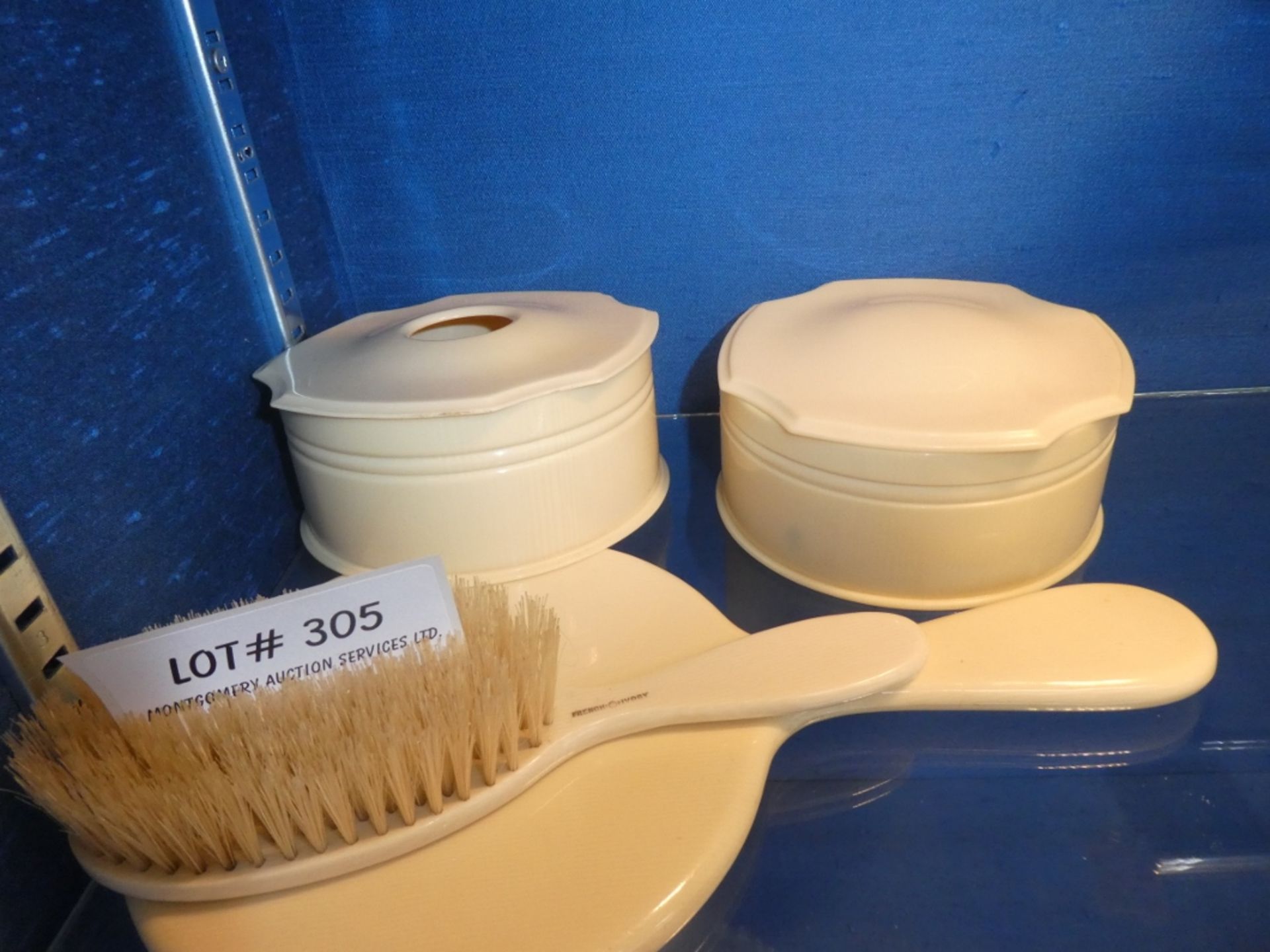 FRENCH IVORY BRUSH, MIRROR DRESSER "JAR" & HAIR RECEIVER - Image 3 of 4