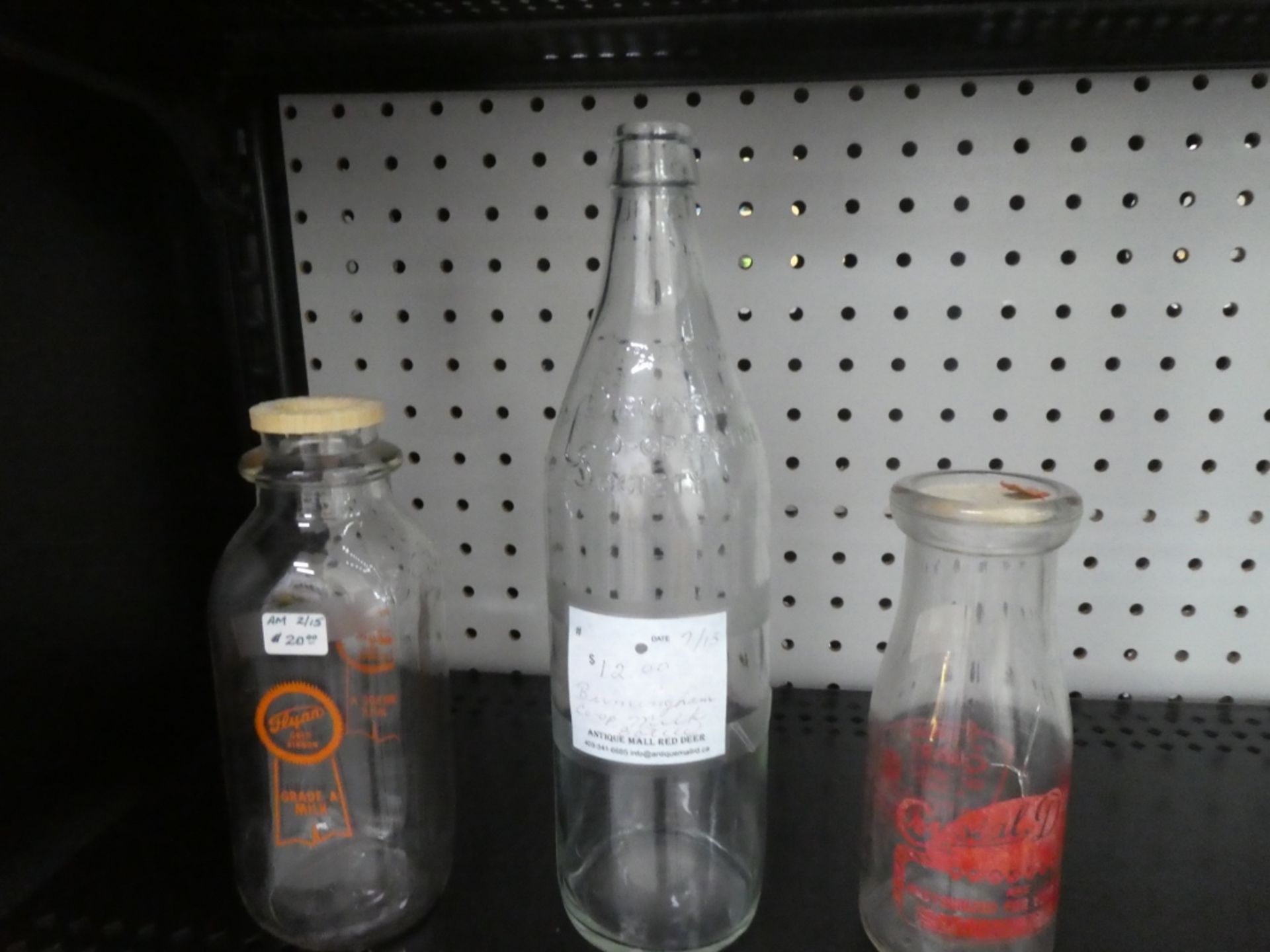 3 MILK BOTTLES -FLYNN GOLD RIBBON, CRYSTAL DAIRY, BIRMINGTON CO-OPERATIVE SOCIETY