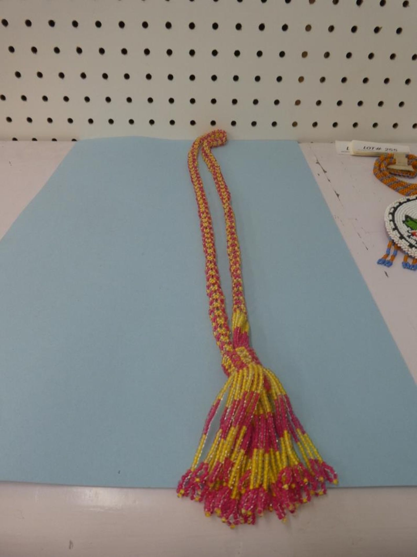 NATIVE MADE BEADED NECKLACE, BOLO TIE & COASTER - Image 4 of 4
