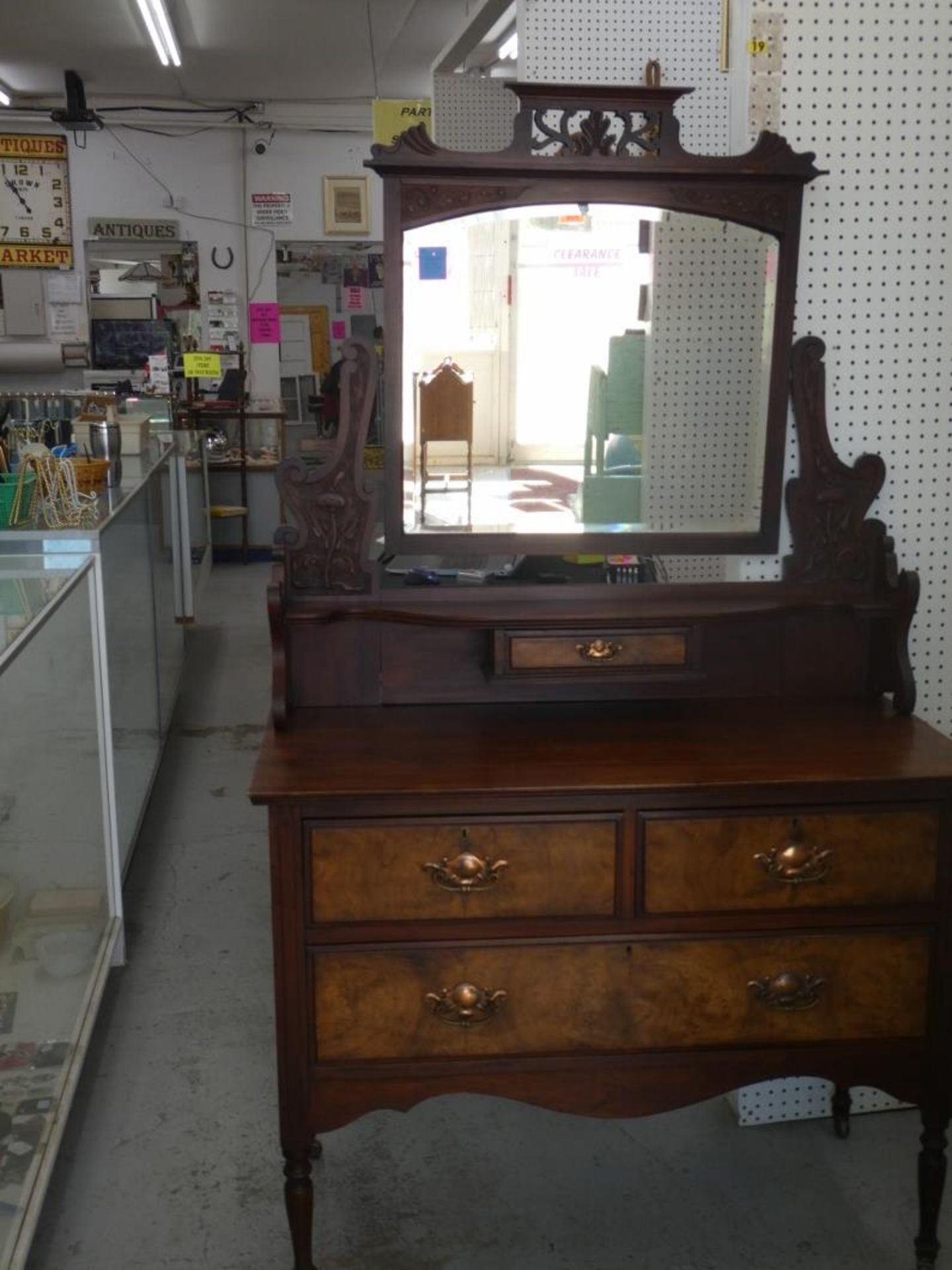 VICTORIAN DRESSER MAHOGANY W/BURLED WALNUT ACCENTS 78"H 42"W 20"D