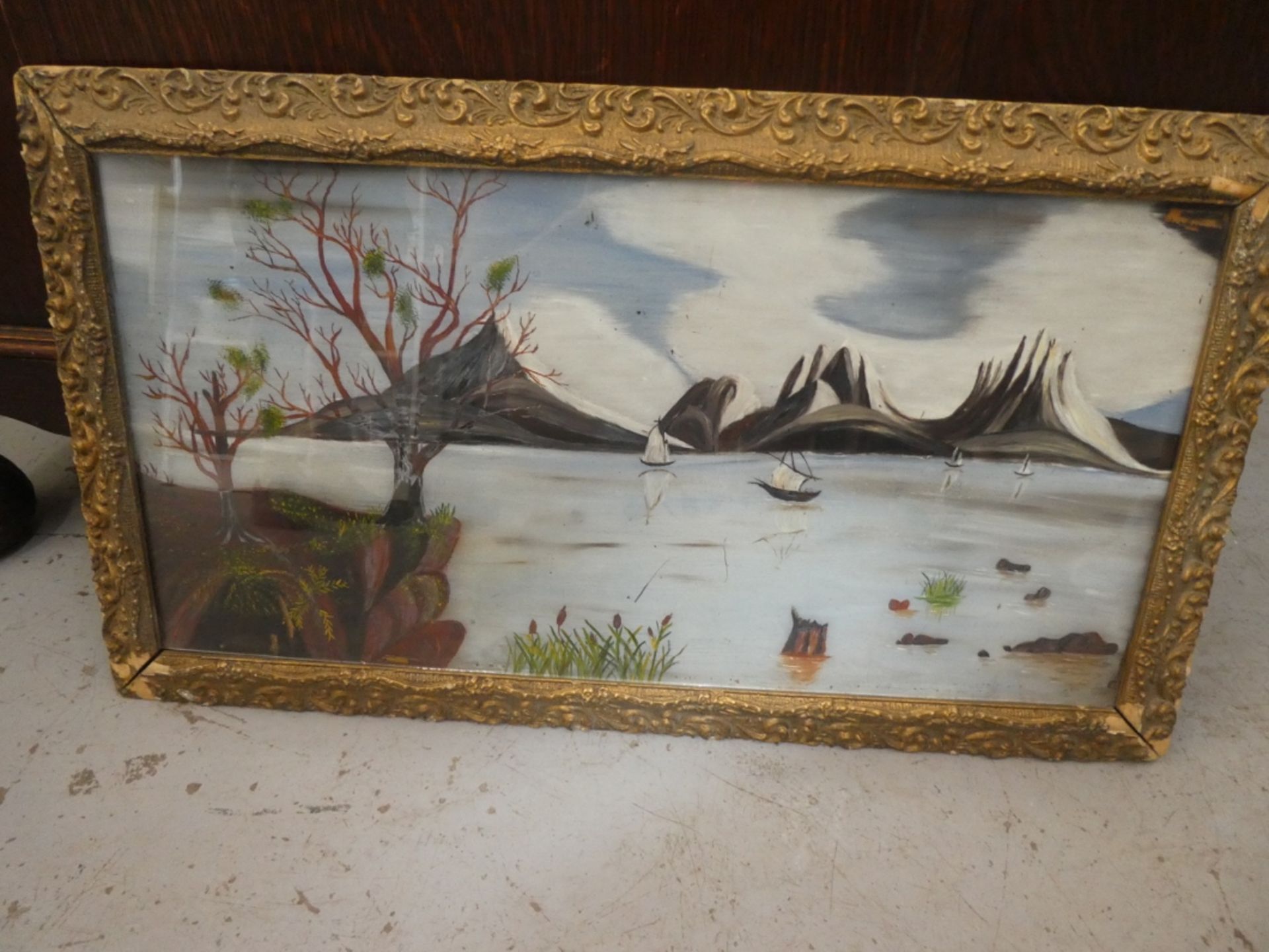 ANTIQUE ORIENTAL PAINTING (REVERSE PAINTED ON THE GLASS) 27"X15"