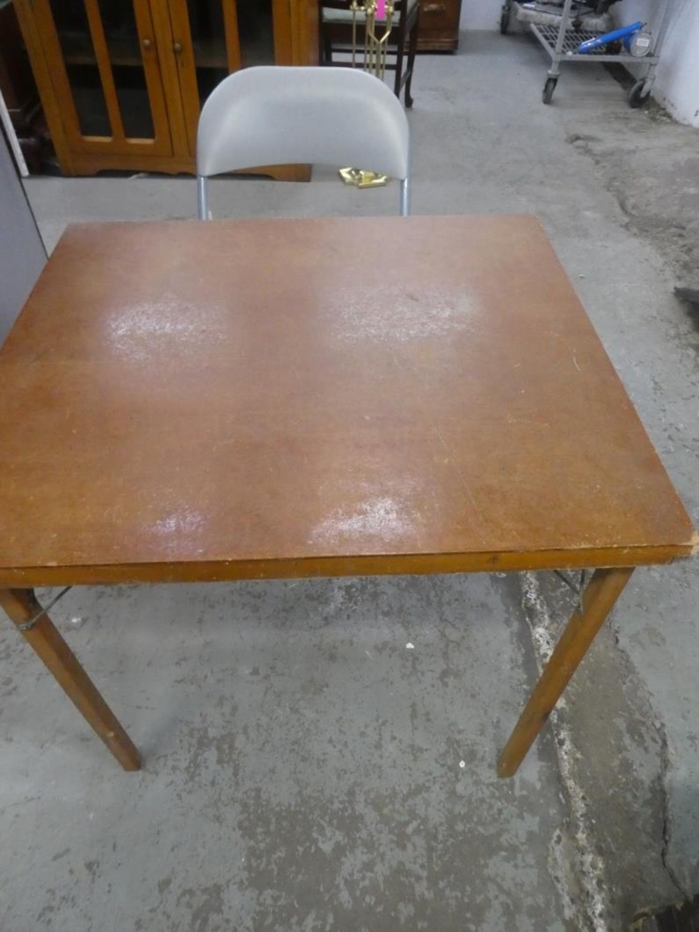 ANTIQUE CARD TABLE & FOLDING CHAIR