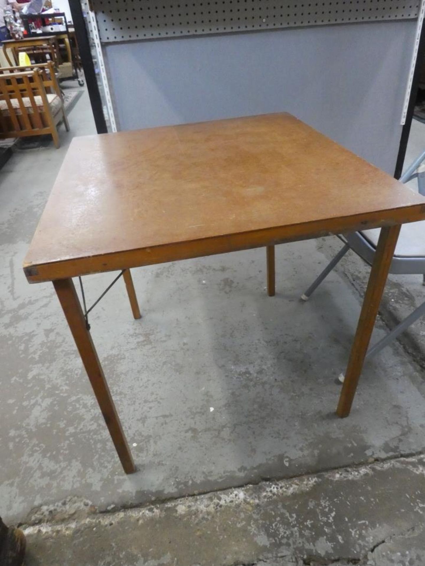 ANTIQUE CARD TABLE & FOLDING CHAIR - Image 2 of 6