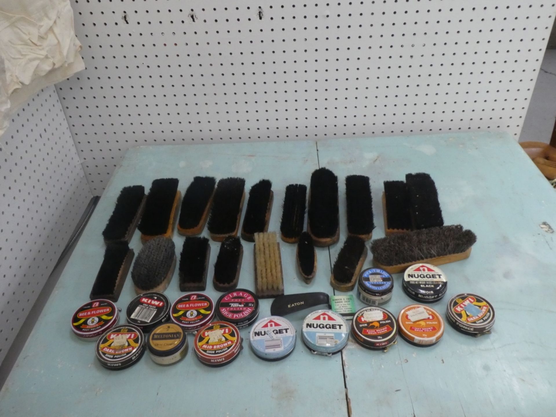 VINTAGE SHOE SHINE BRUSHES & POLISH TINS