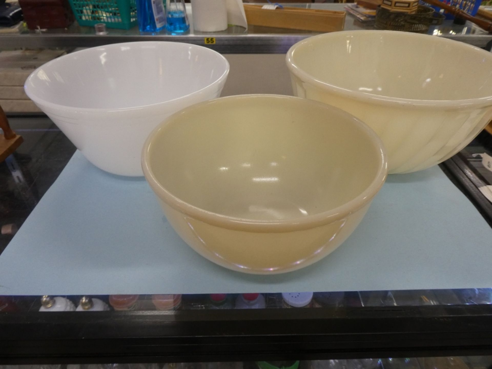 3 BOWLS 9",8",7" - 2 FIRE-KING & 1 NOT MARKED
