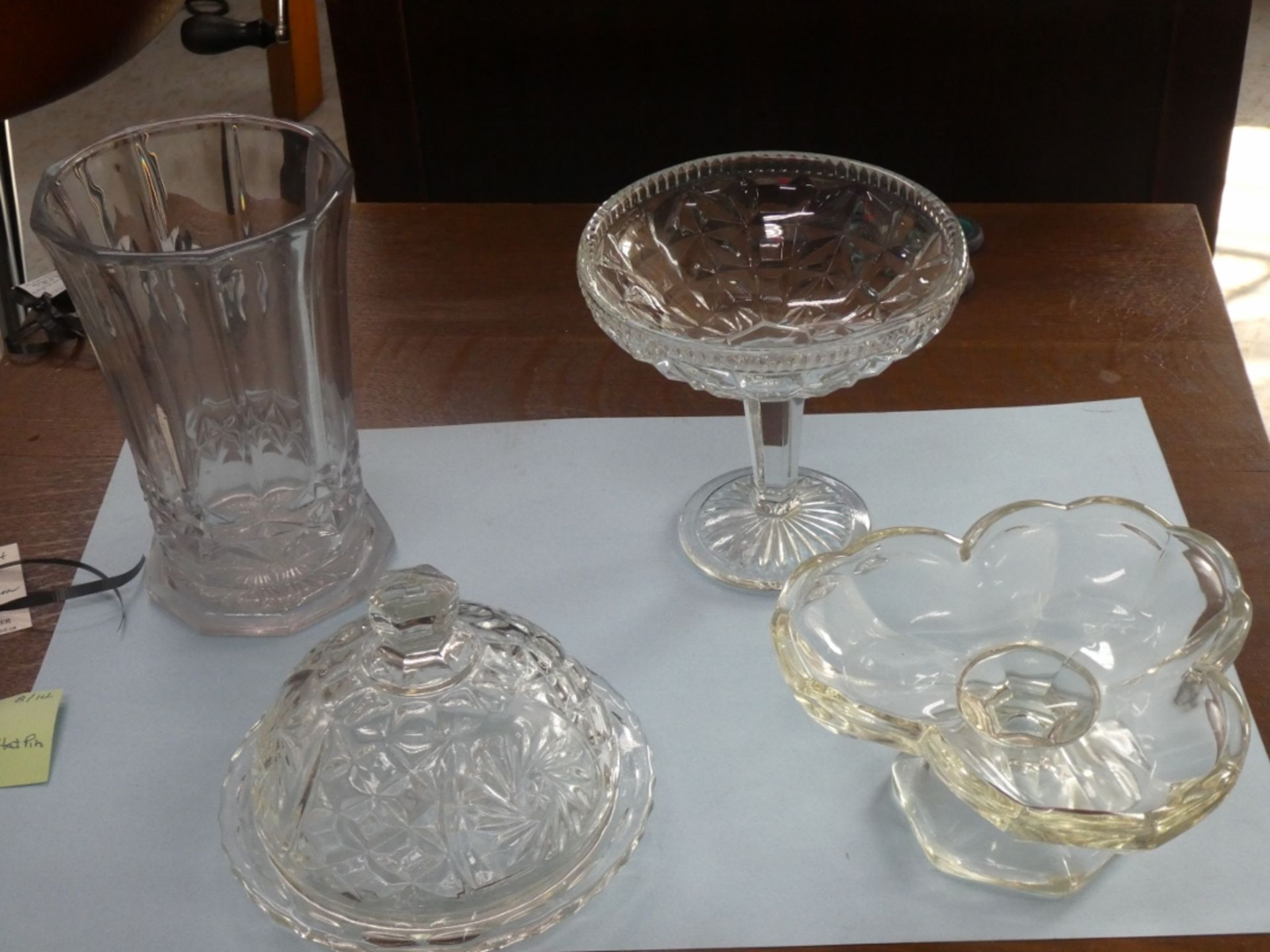 2 FOOTED DISHES, GLASS VASE & BUTTER DISH - Image 2 of 2