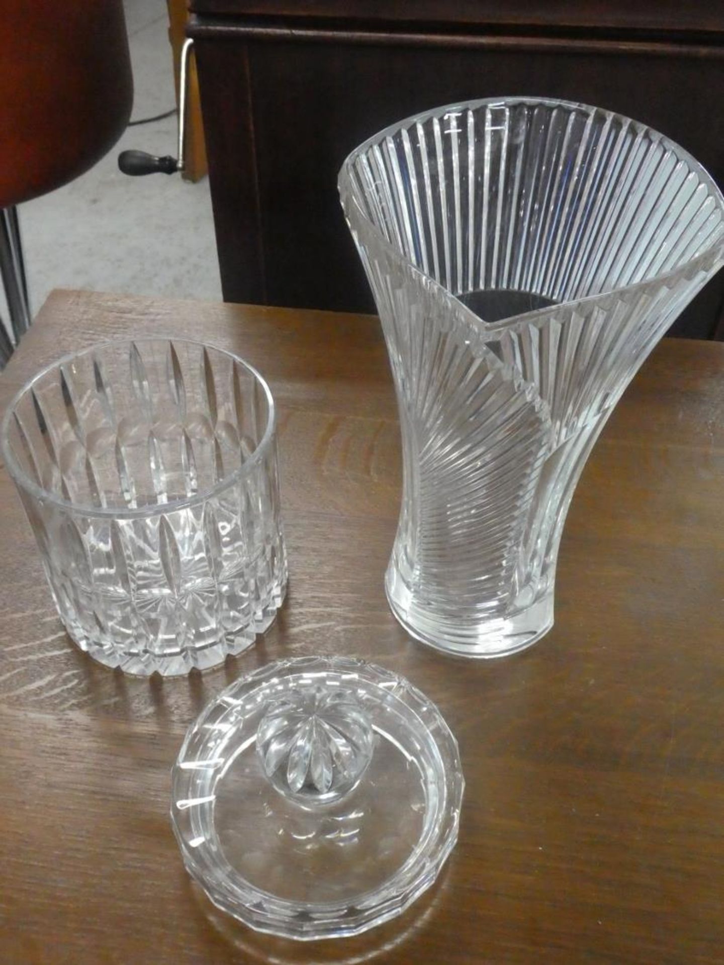 CRYSTAL VASE 10" & CRYSTAL BISCUIT BARREL - Image 2 of 2