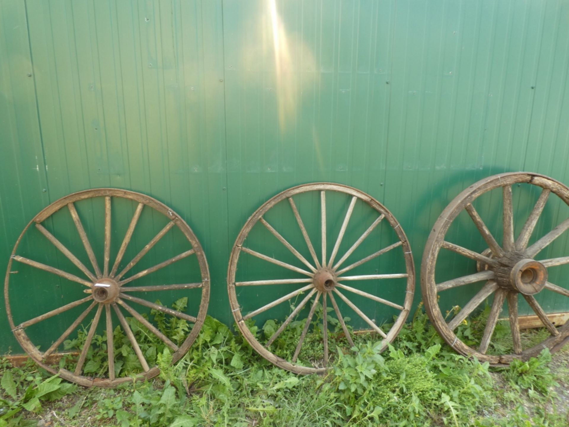 2 BUGGY WHEELS & 1 WAGON WHEEL (ALL IN POOR SHAPE)