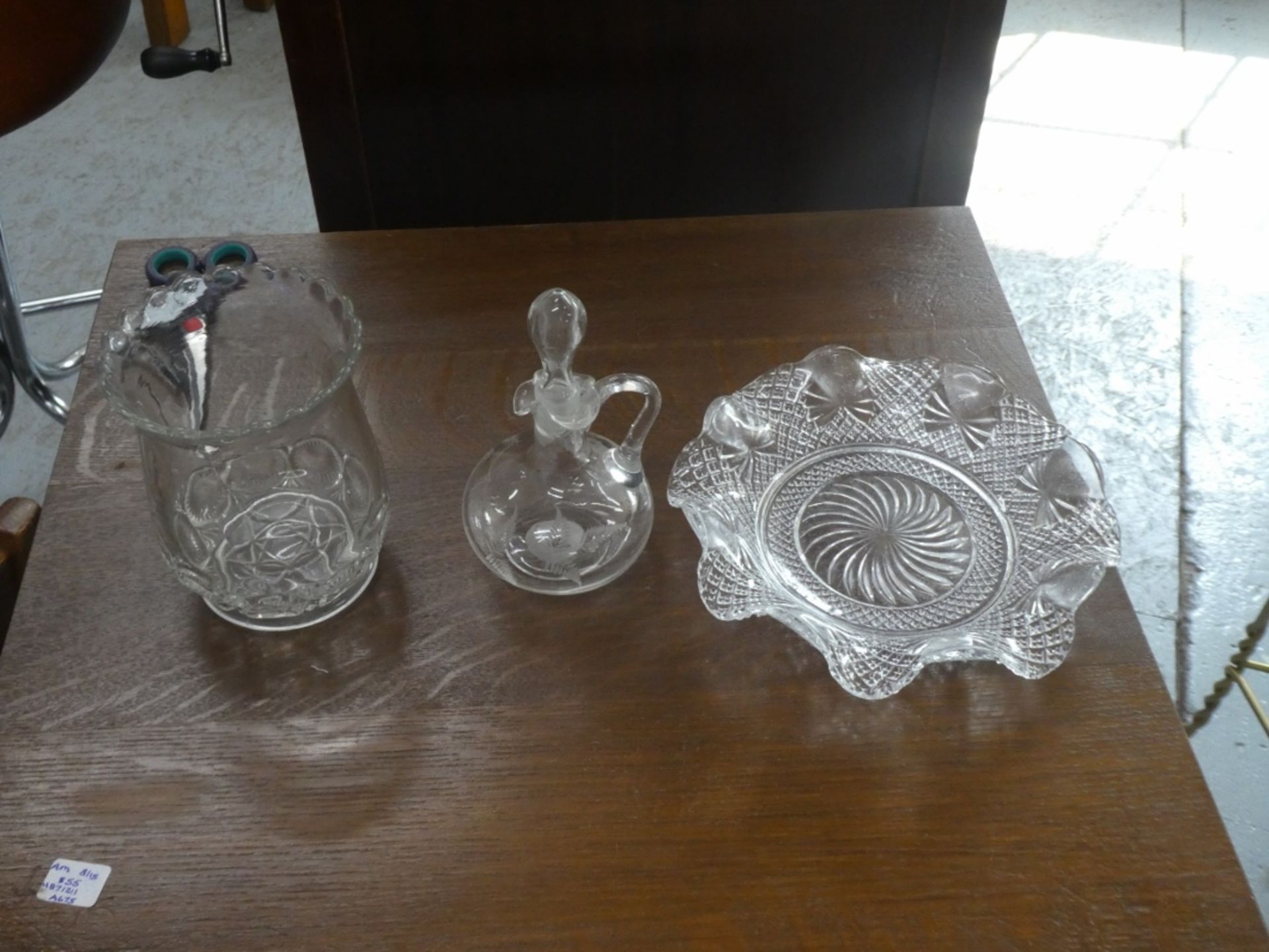 HAND BLOWN CUERT, DEPESSION GLASS DISH & VASE