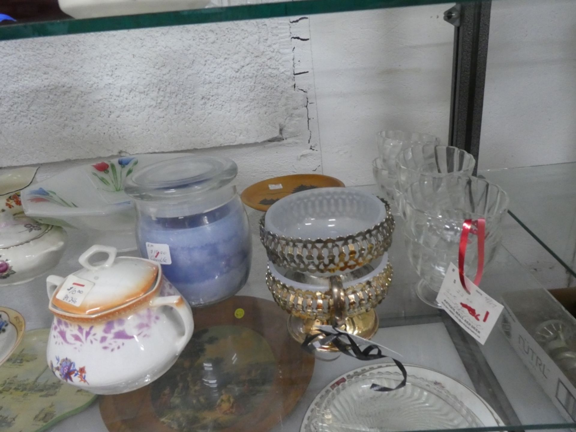 SHELF OF MISC DISHES ETC