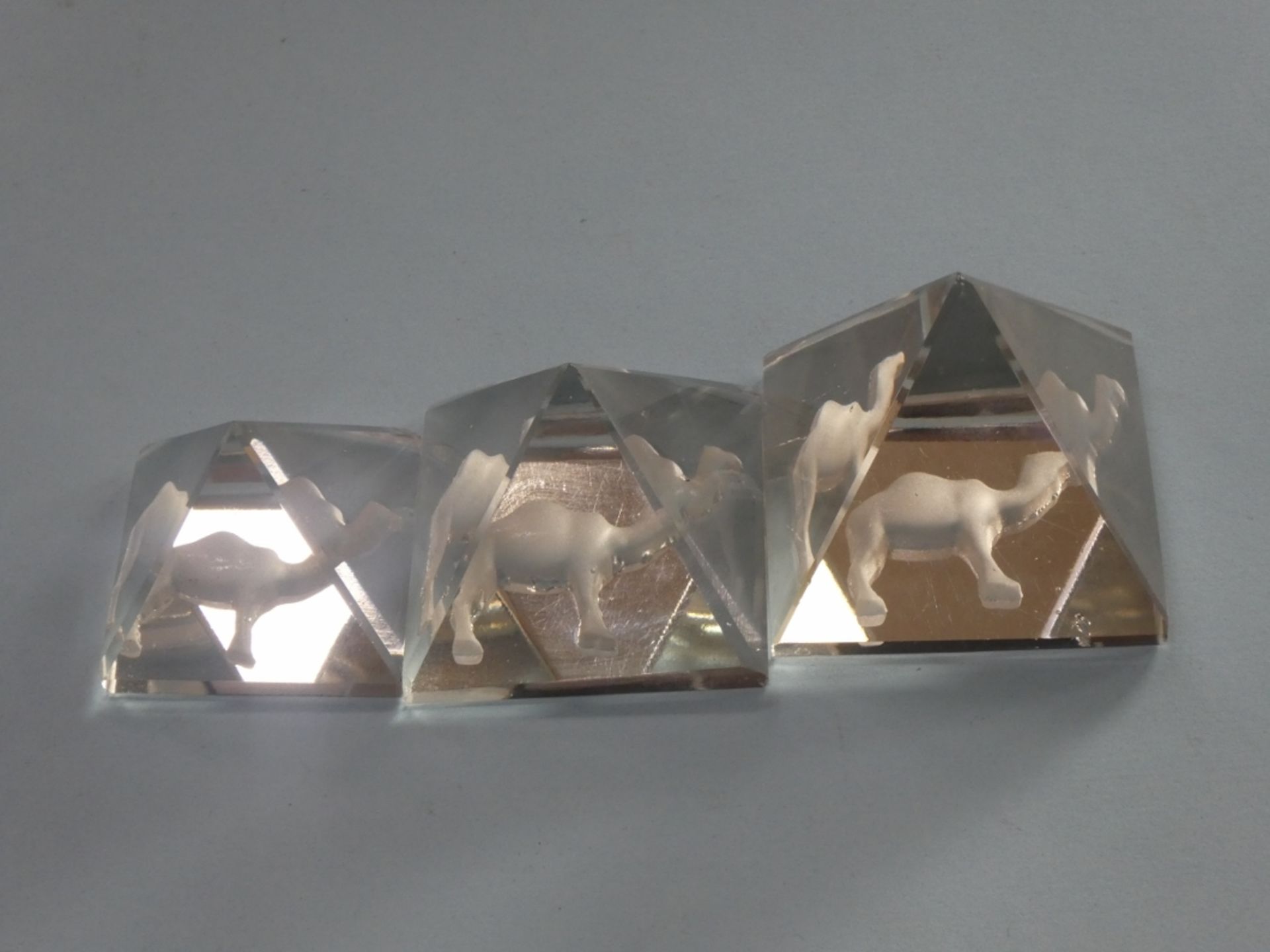 3 GLASS PYRAMIDS CA. 1970'S