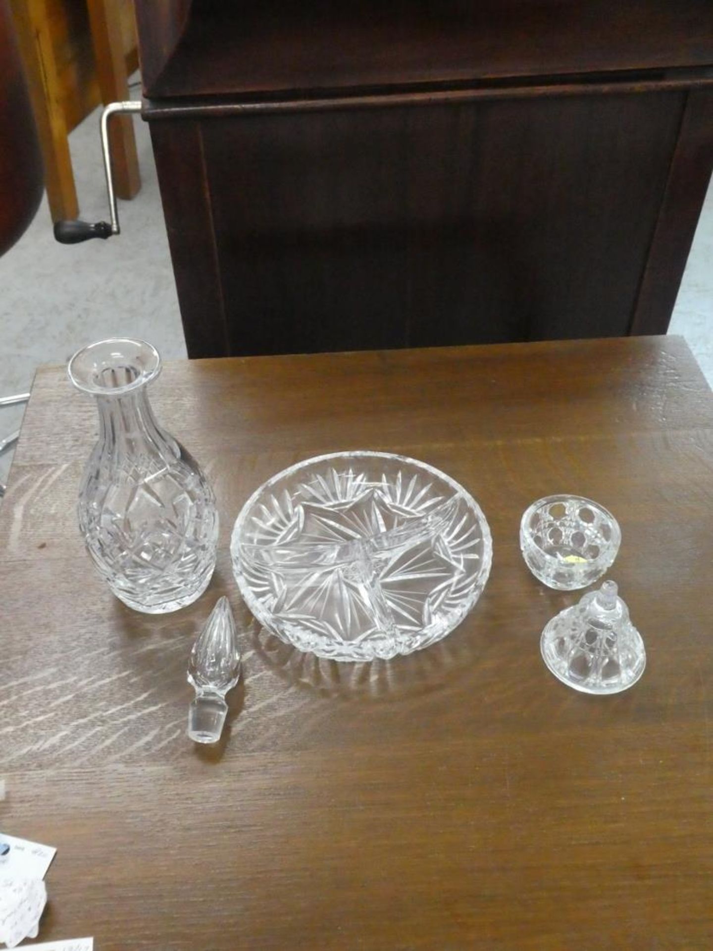 SMALL CRYSTAL DECANTER, CRYSTAL DIVIDED DISH 7" & CRYSTAL "PEAR" - Image 3 of 3