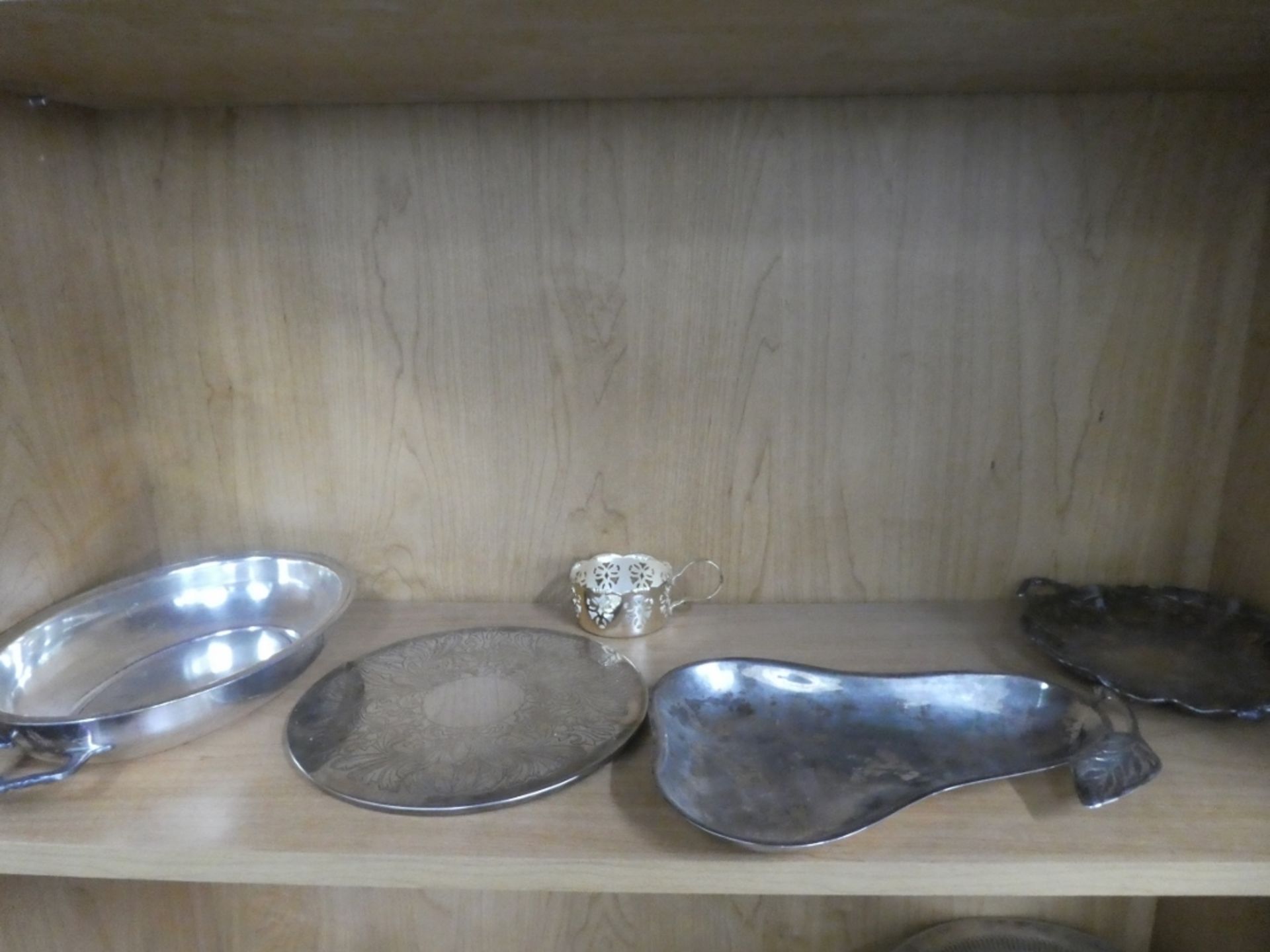 2 SHELVES OF SILVERPLATE