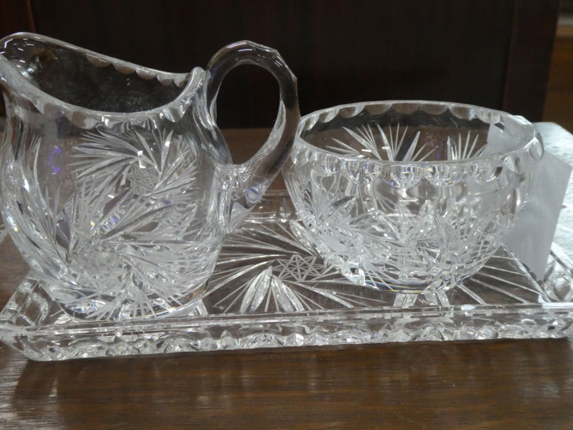 PIN-WHEEL CRYSTAL CREAM, SUGAR W/TRAY & BUTTER DISH - Image 3 of 3