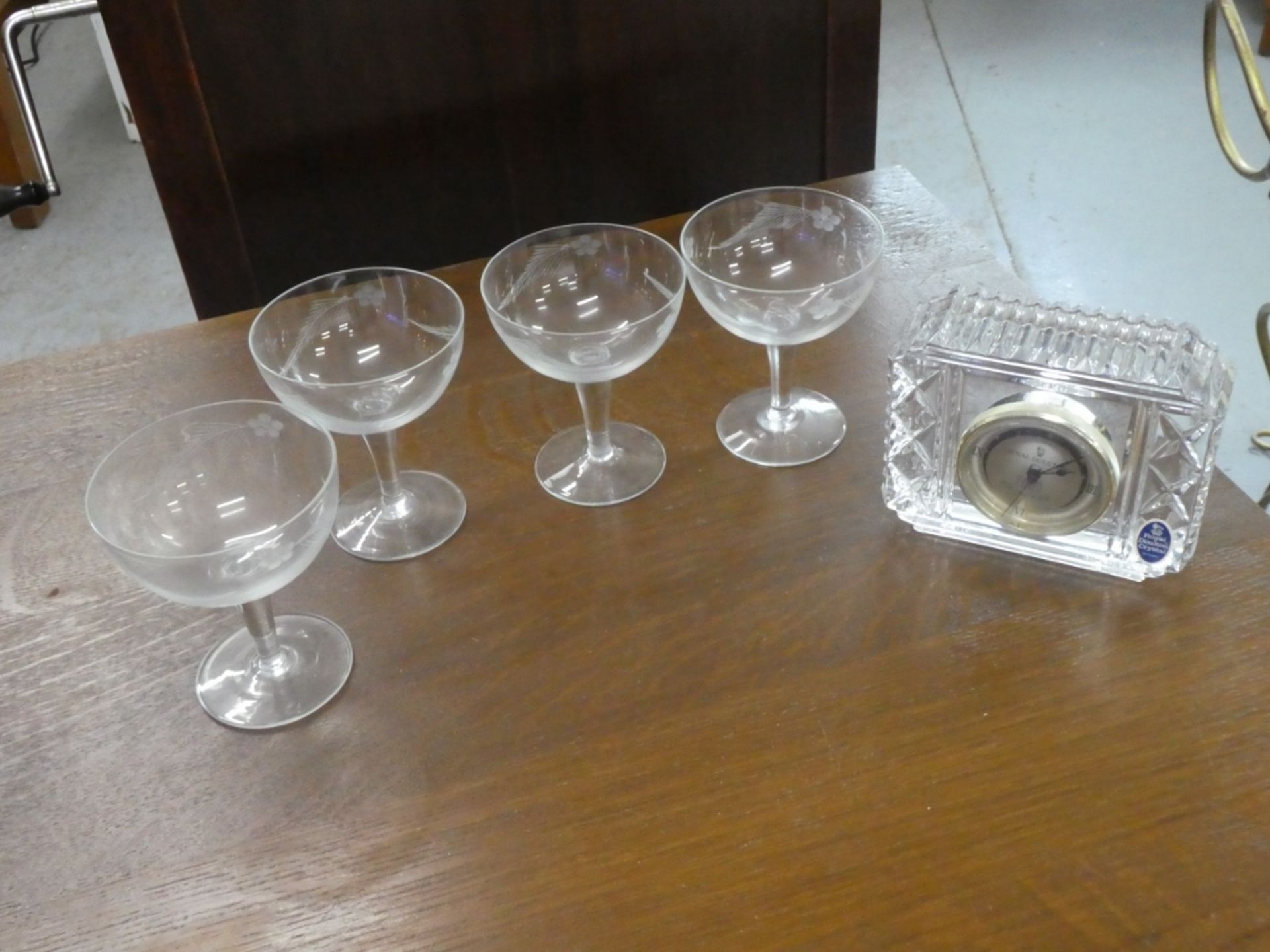 4 CRYSTAL SERBET GLASSES & ROYAL DOULTON CRYSTAL CLOCK - Image 4 of 4