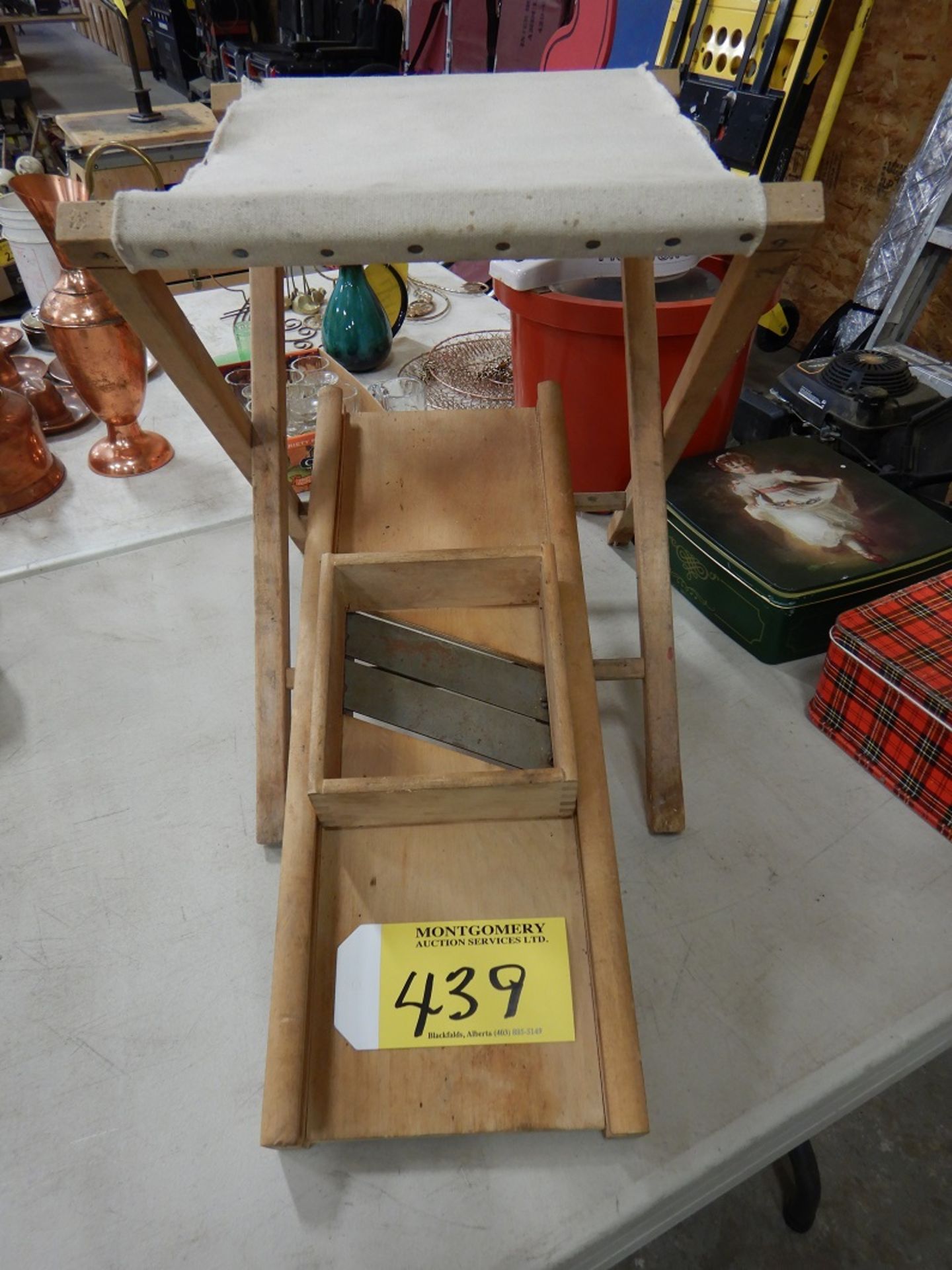 FOLDING STOOL, VINTAGE CABBAGE CUTTER