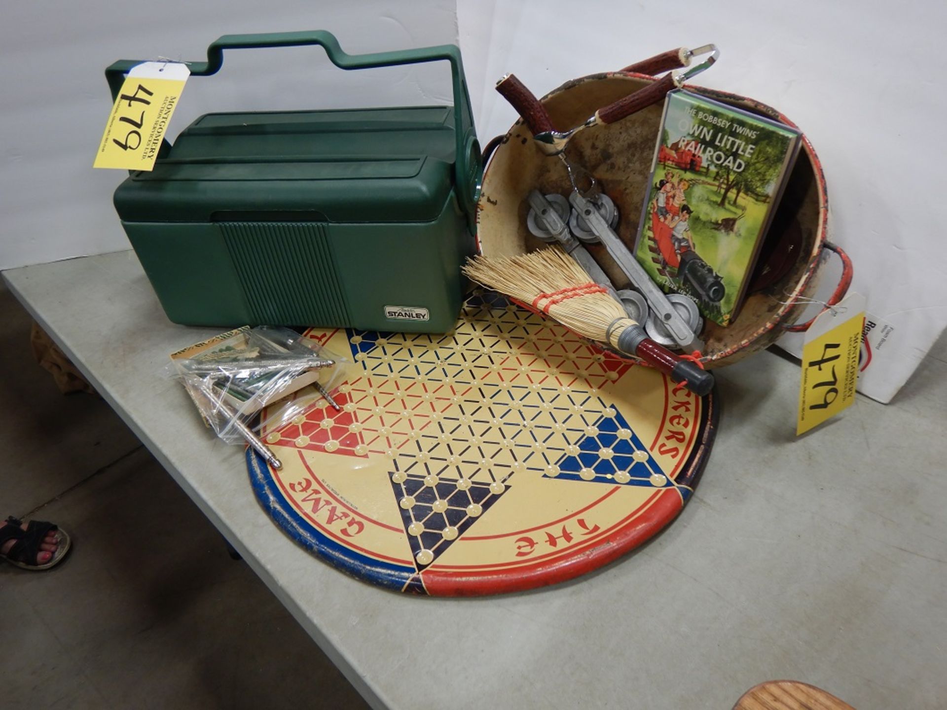 CHINESE CHECKER BOARD, NUT CRACKERS, STANLEY TOOL BOX, ETC