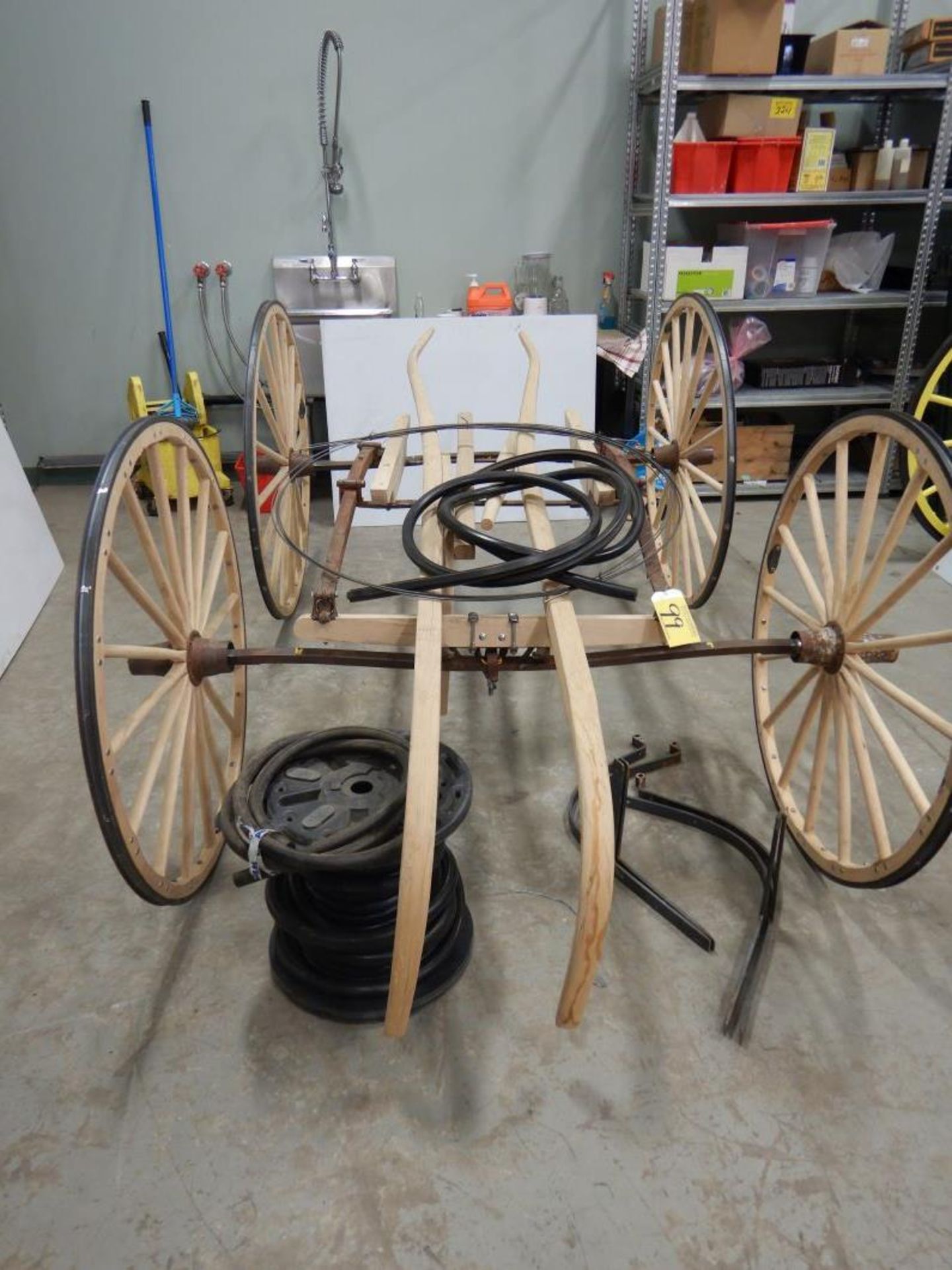 BUGGY FRAME & WHEELS W/RUBBER TIRE MATERIAL, INCOMPLETE RESTORATION BY JIM TRONNES - Image 3 of 3