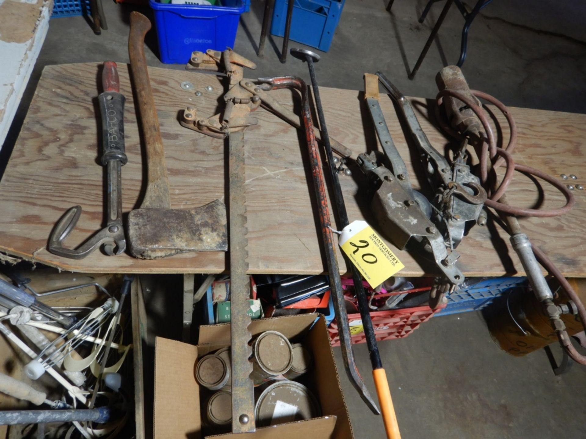 NAIL PULLER, FENCE STRETCHER, GOOSENECK BAR, CABLE COME-A-LONGS, TIGER TORCH, ETC