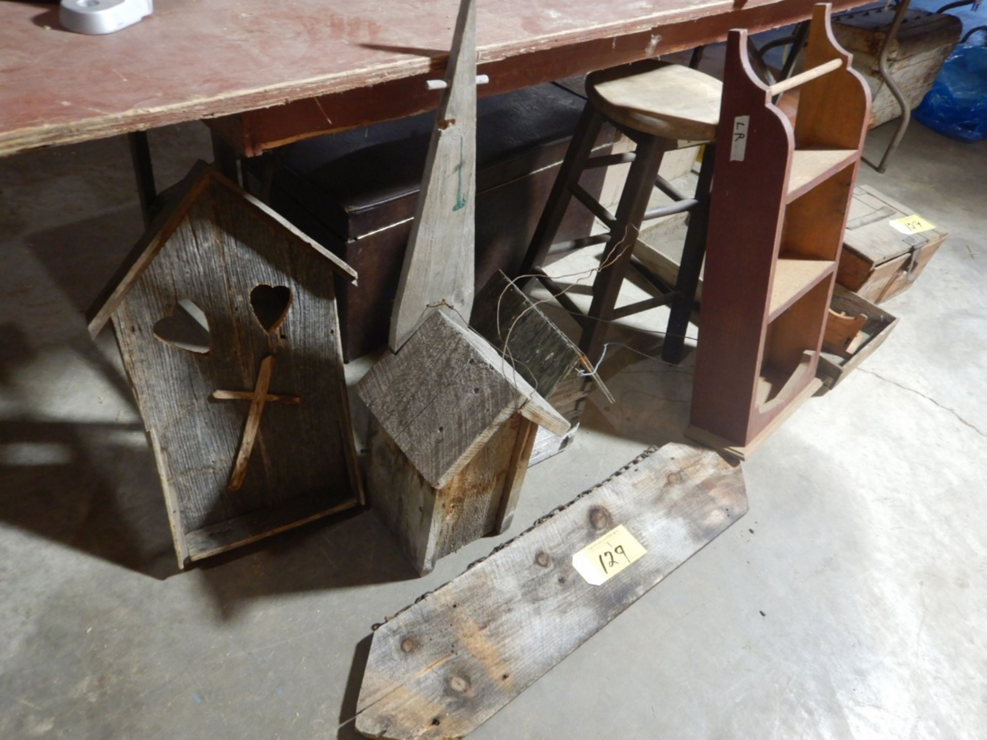 BARNWOOD BIRD HOUSES, SIGN, VINTAGE WOOD STOOL, TRAYS, WOOD BOX, ETC - Image 2 of 3