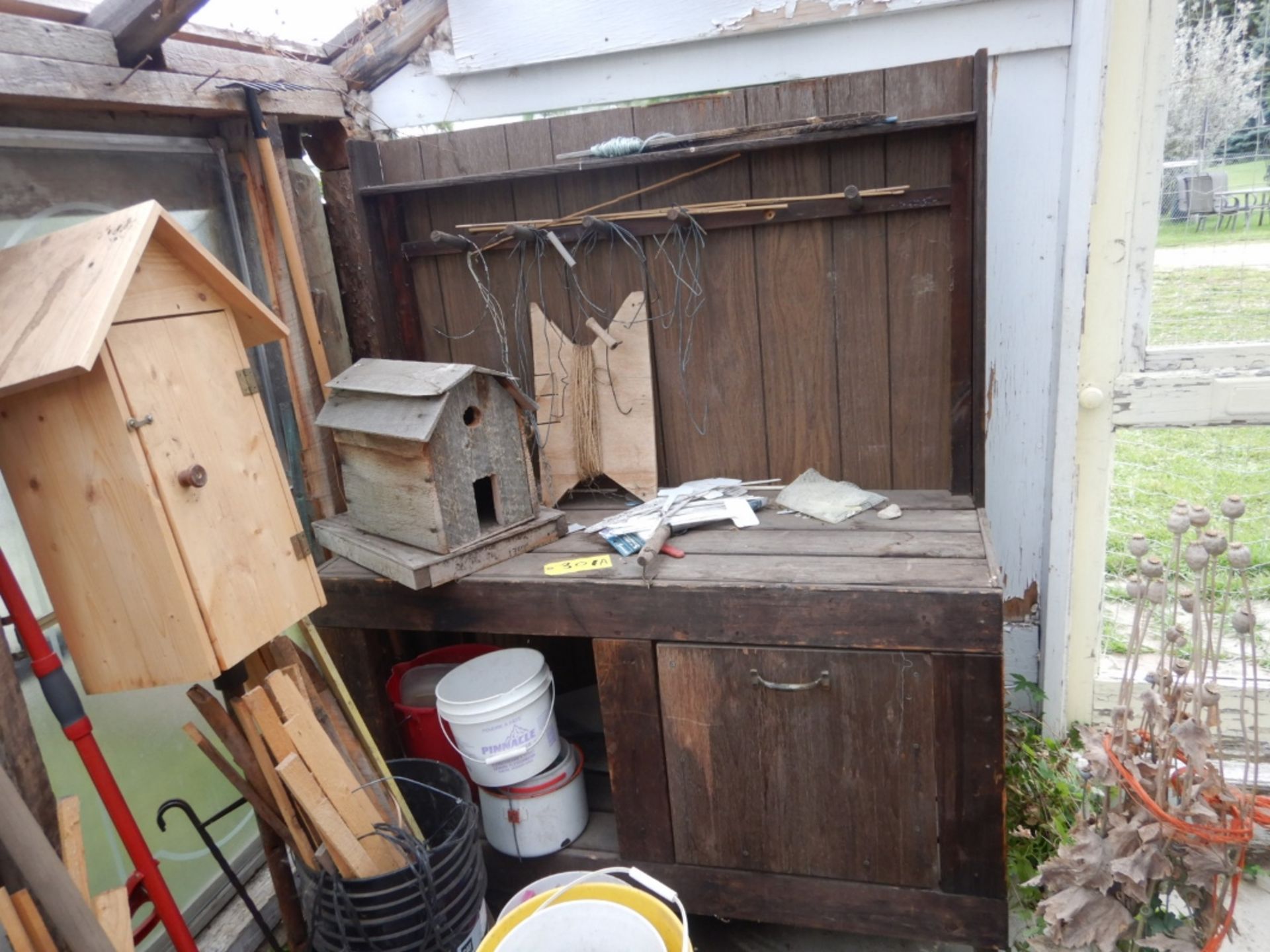 BIRD HOUSES, PLANT POTS, VINTAGE WORK BENCH, ETC - Image 2 of 2