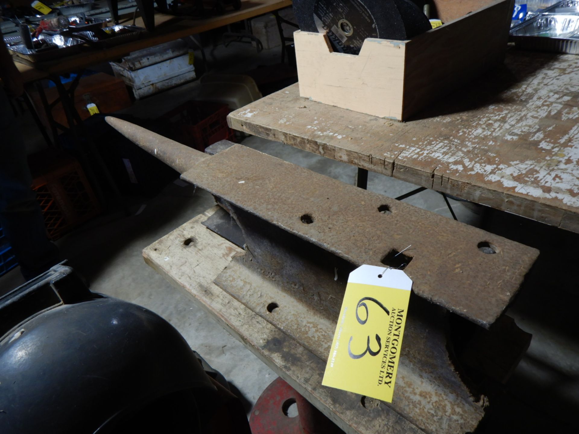 SHOP BUILT ANVIL, 36"L X 10" H, LENGTH OF RR IRON RAIL, 7"H X 2.5"WX24"L - Image 2 of 2