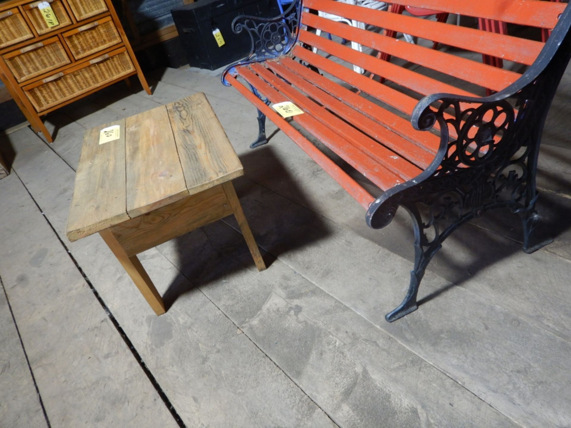 PARK/PATIO 50" WOOD & STEEL BENCH, 17"X28" WOOD TABLE - Image 2 of 2