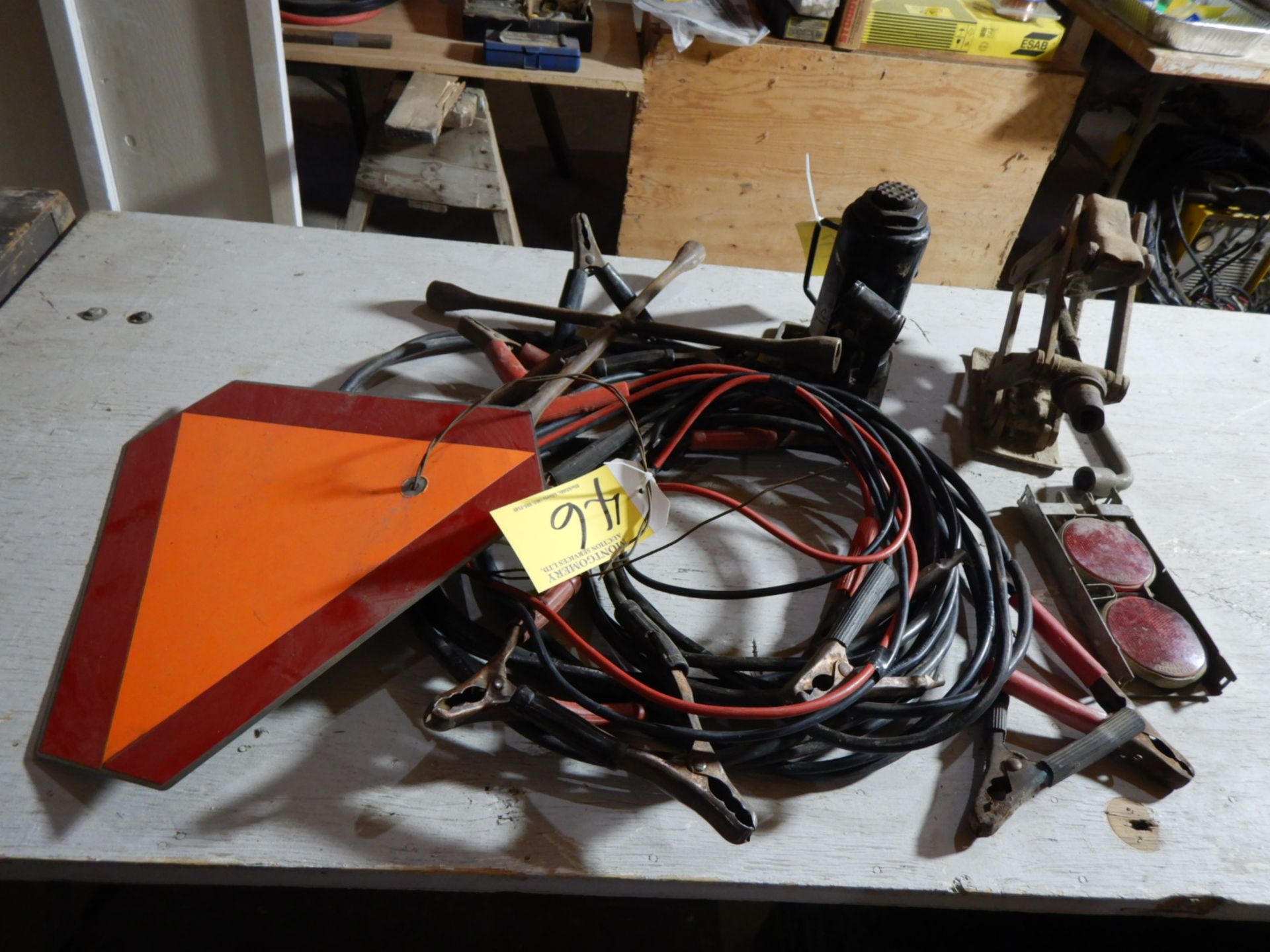 BATTERY BOOSTER CABLES, SLOW MOVING SIGN, BOTTLE JACK, ETC - Image 2 of 2