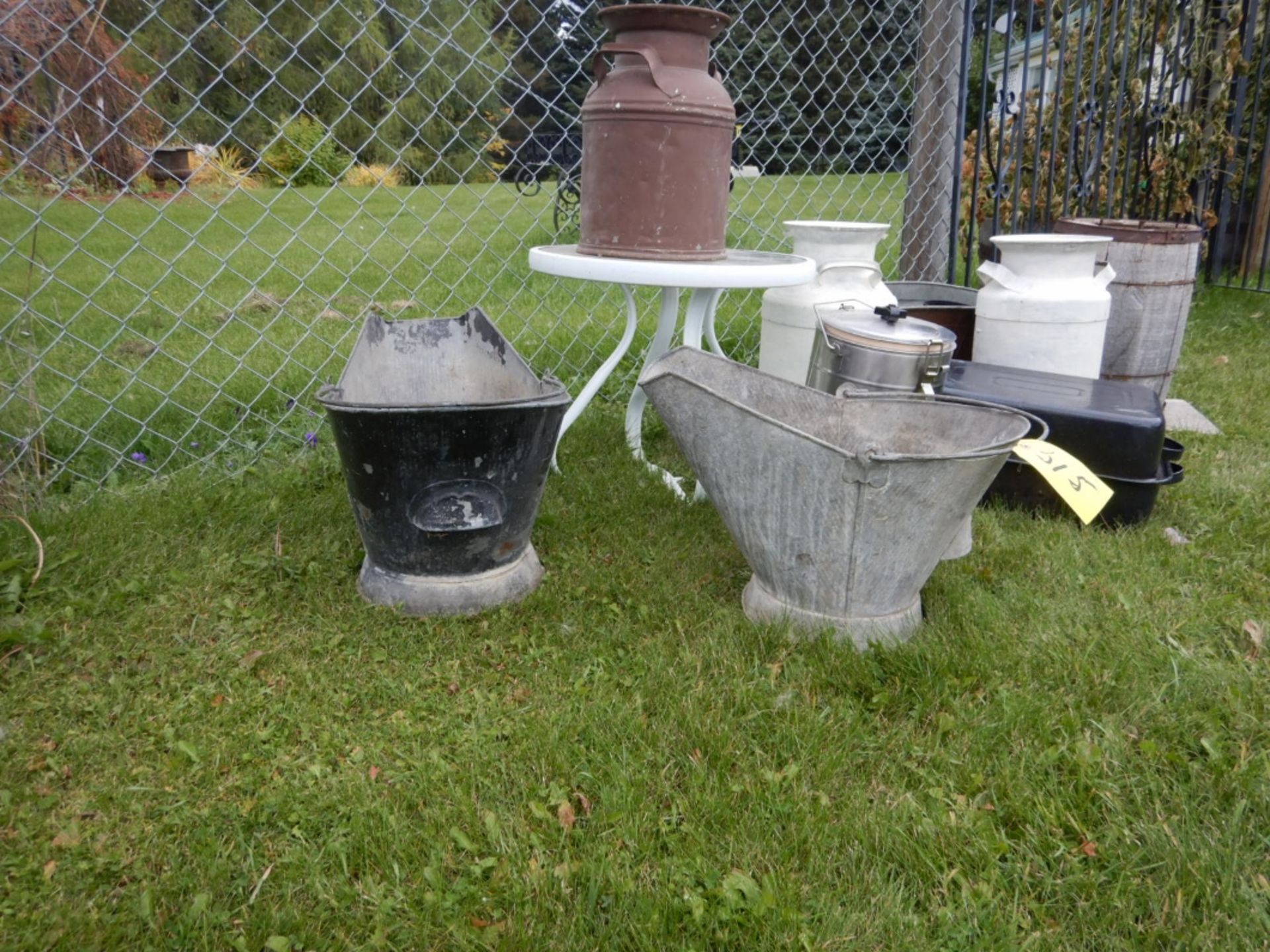 L/O ASSORTED COAL PAILS, CREAM CANS, COPPER WASH BOILER, LARGE ROASTER PAN, ETC - Image 2 of 4